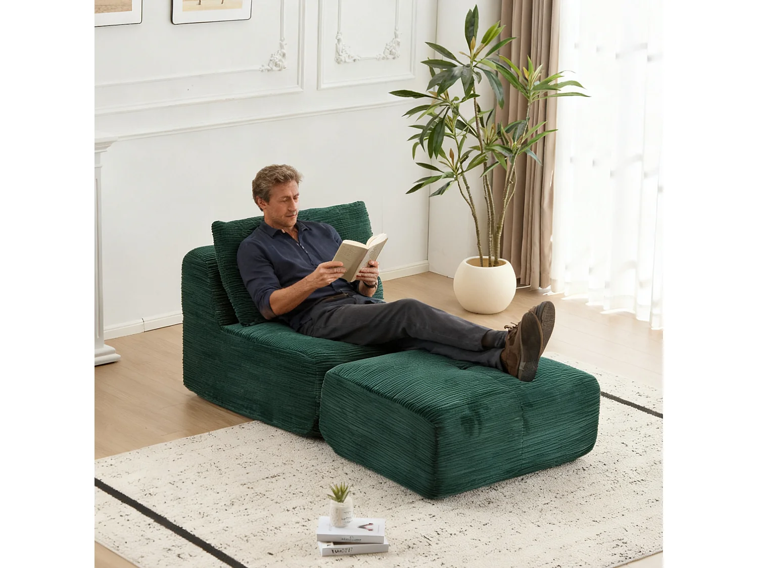Canapé 1 place - velours côtelé - modulaire - convertible - 92x180x72 cm - vert