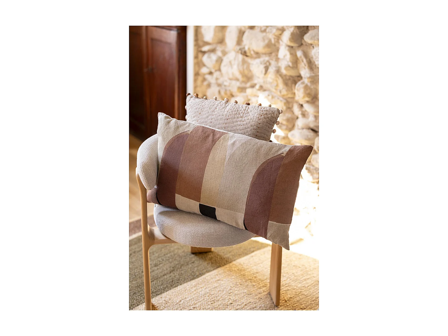 Almohada Zeff Kali - Anverso 100% lino y reverso 100% algodón, natural, 40 x 65 cm - VIVARAISE