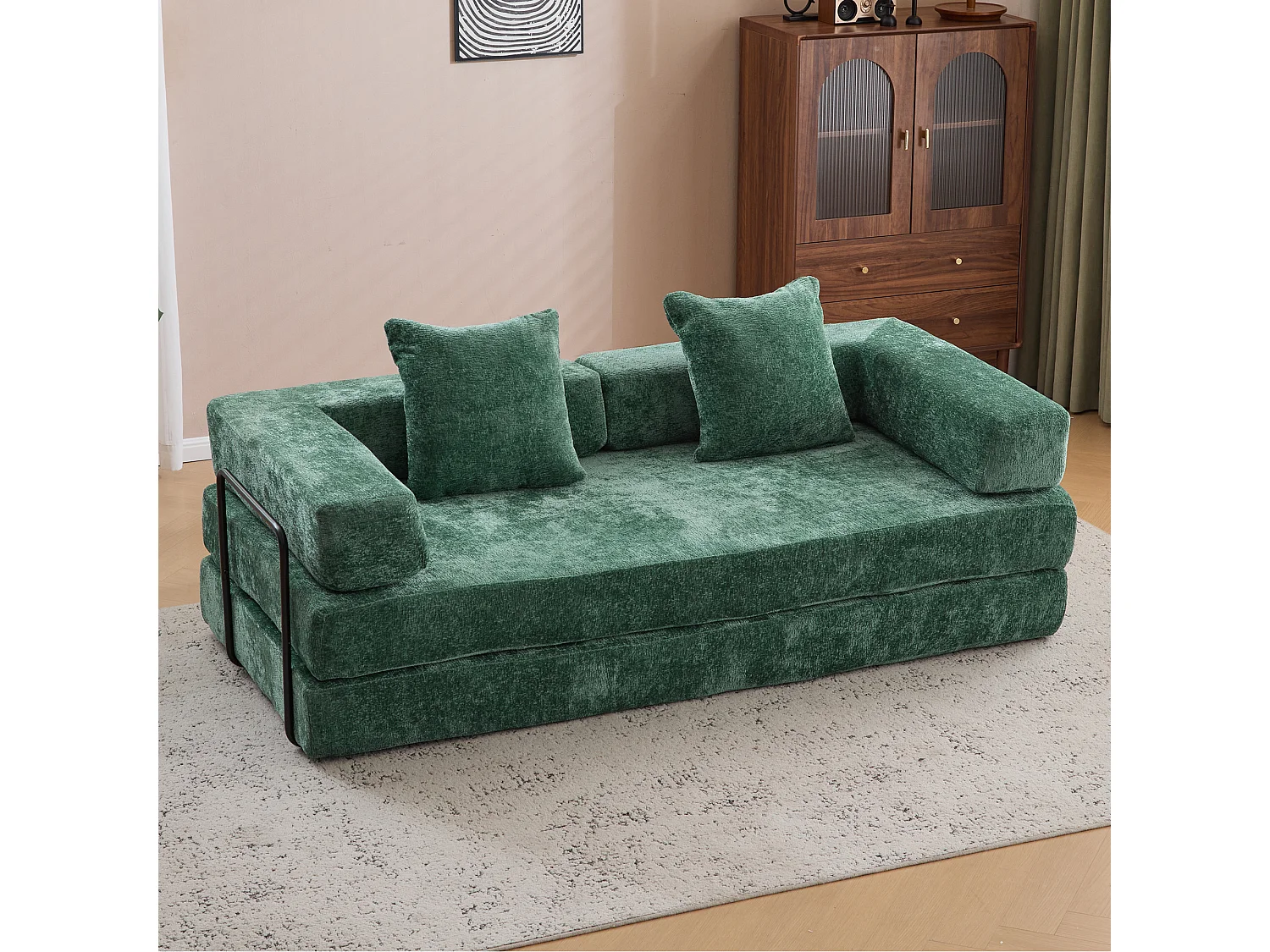 Canapé 2 places - chenille - modulable - convertible - 195x95x60 cm - vert foncé