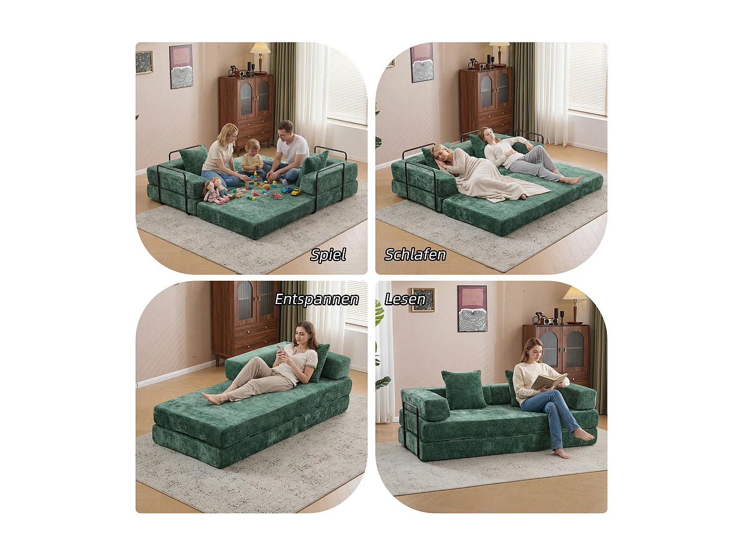 Canapé 2 places - chenille - modulable - convertible - 195x95x60 cm - vert foncé