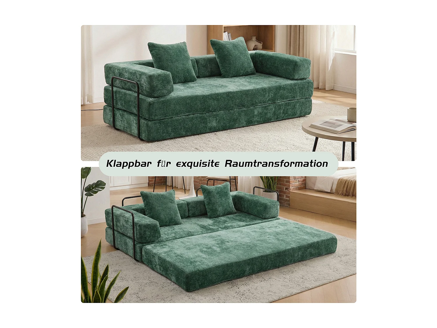 Canapé 2 places - chenille - modulable - convertible - 195x95x60 cm - vert foncé