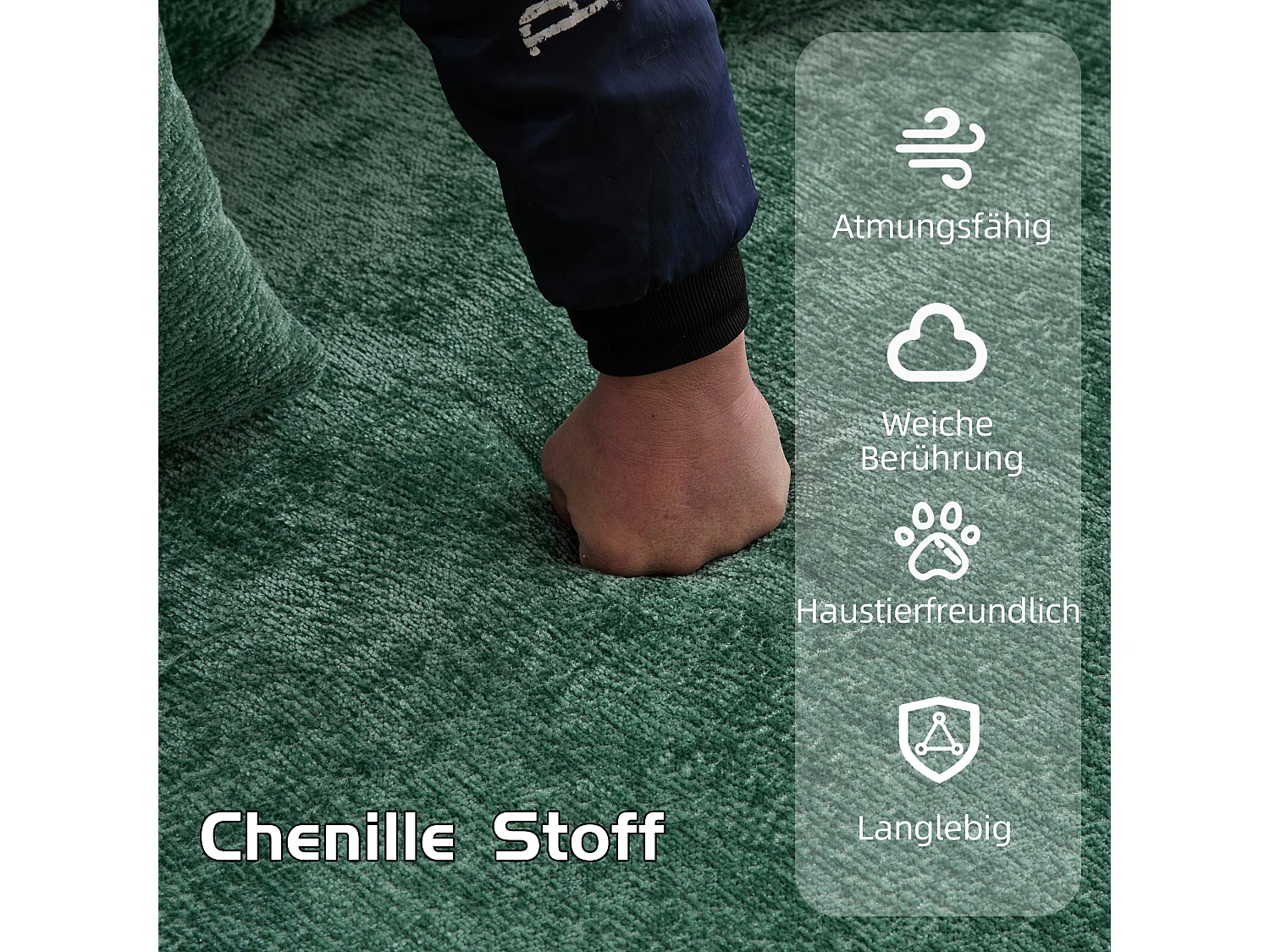 Canapé 2 places - chenille - modulable - convertible - 195x95x60 cm - vert foncé