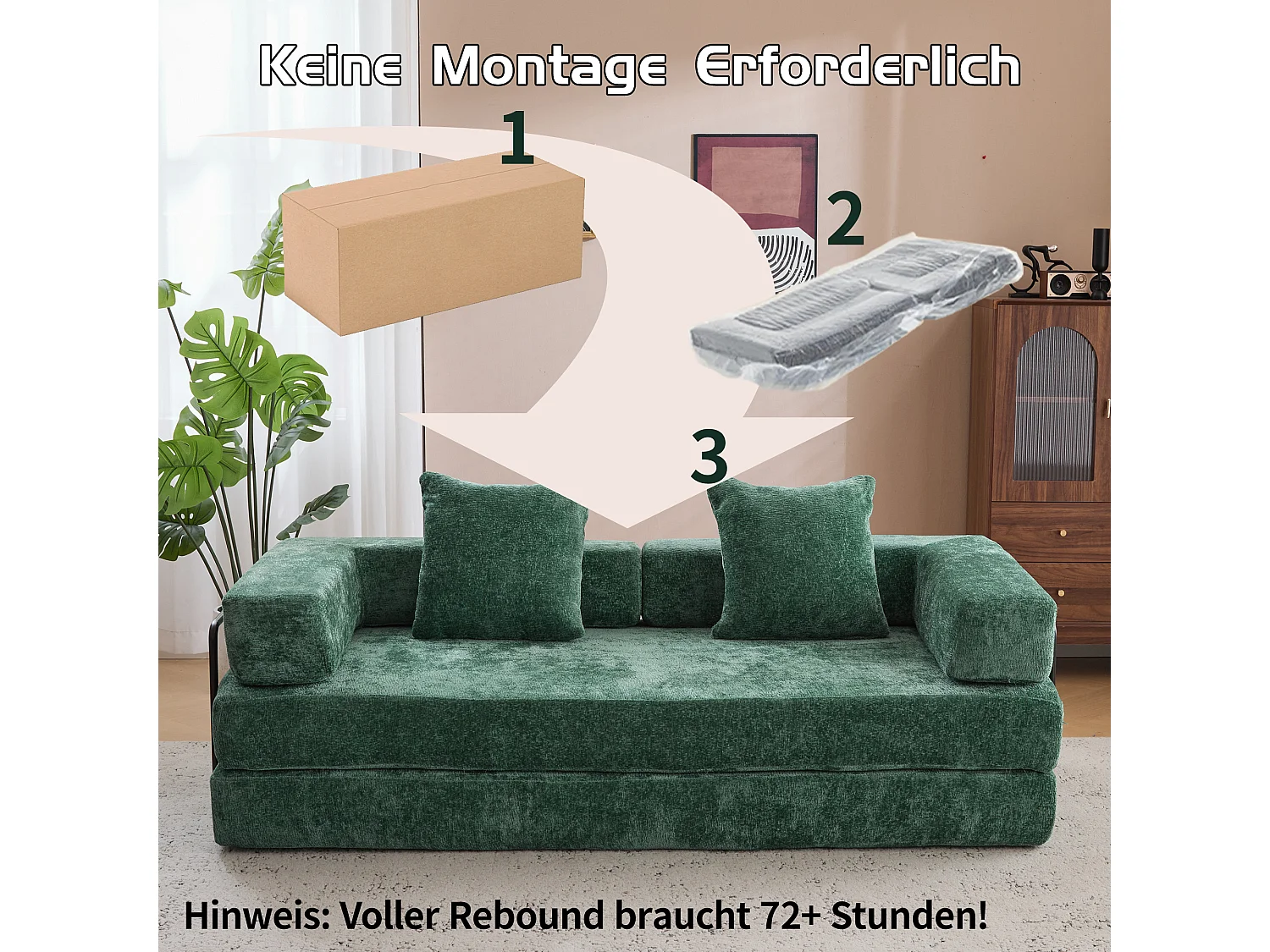 Canapé 2 places - chenille - modulable - convertible - 195x95x60 cm - vert foncé