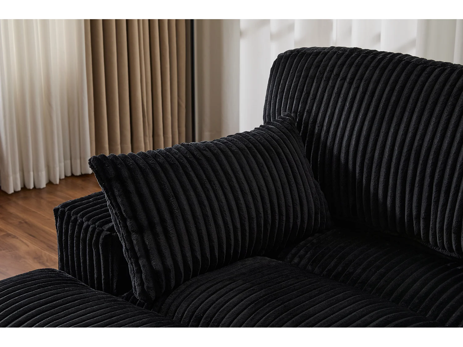 Canapé 2 places - velours côtelé - modulaire - convertible - 214x145x89 cm - noir