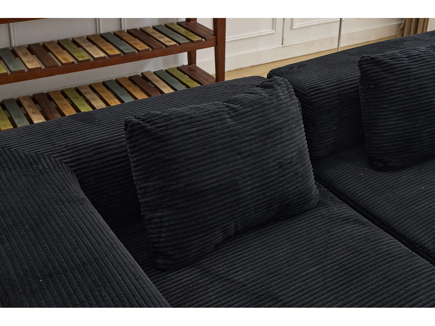 Canapé 2 places - velours côtelé - modulaire - convertible - 200x100x63 cm - noir