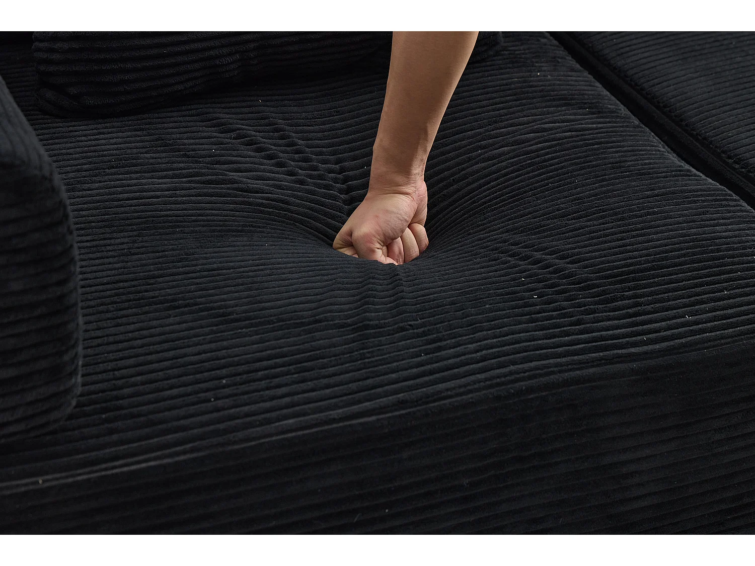Canapé 2 places - velours côtelé - modulaire - convertible - 200x100x63 cm - noir