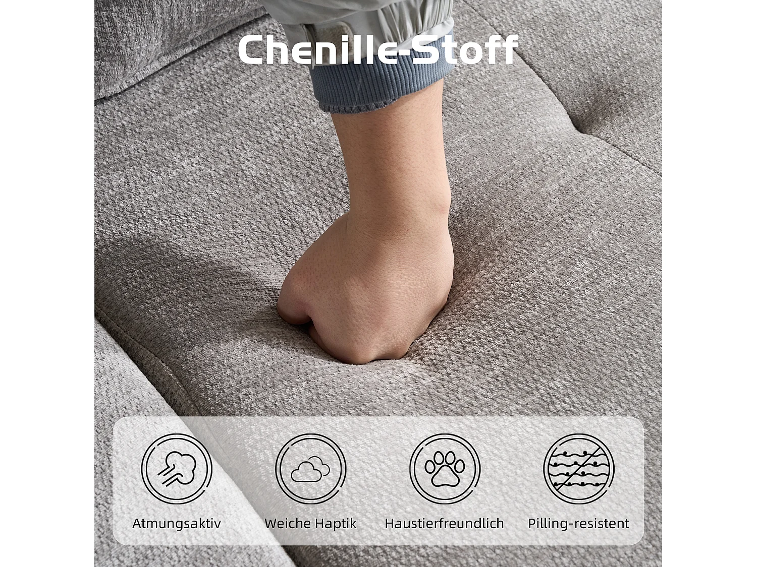 Canapé d’angle modulable 3 places, convertible, chenille, 262x97x78 cm, gris