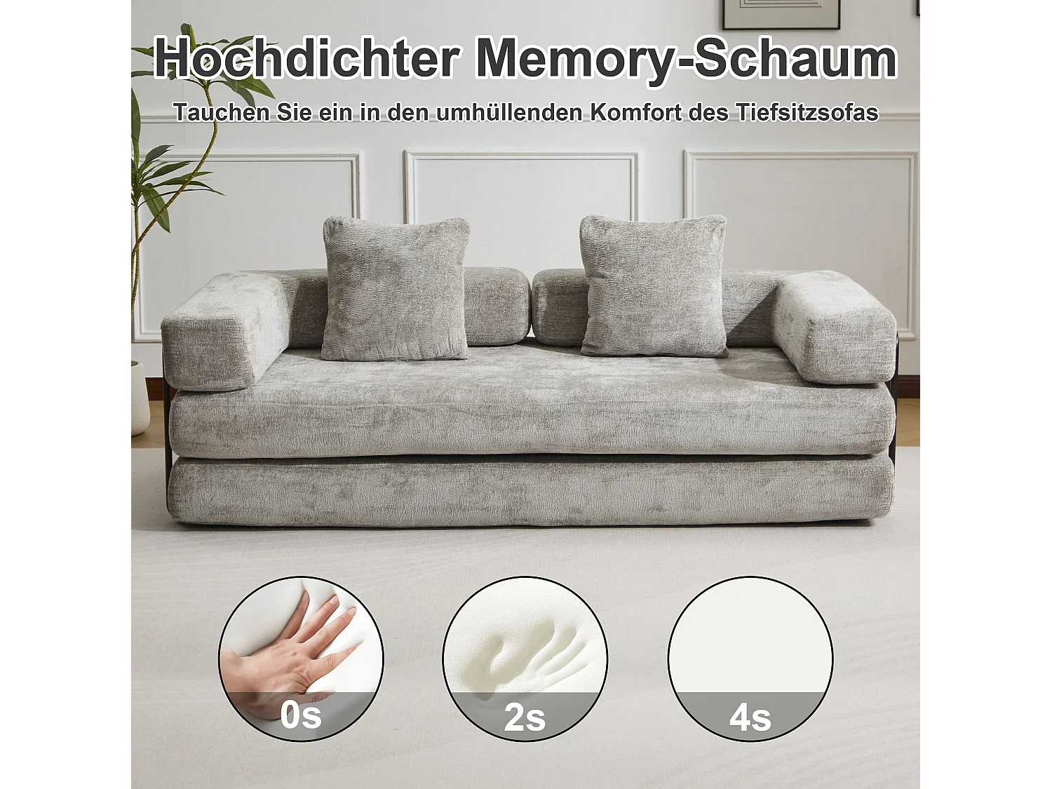 Canapé 2 places - chenille - modulaire - convertible - 195x95x60 cm - gris clair
