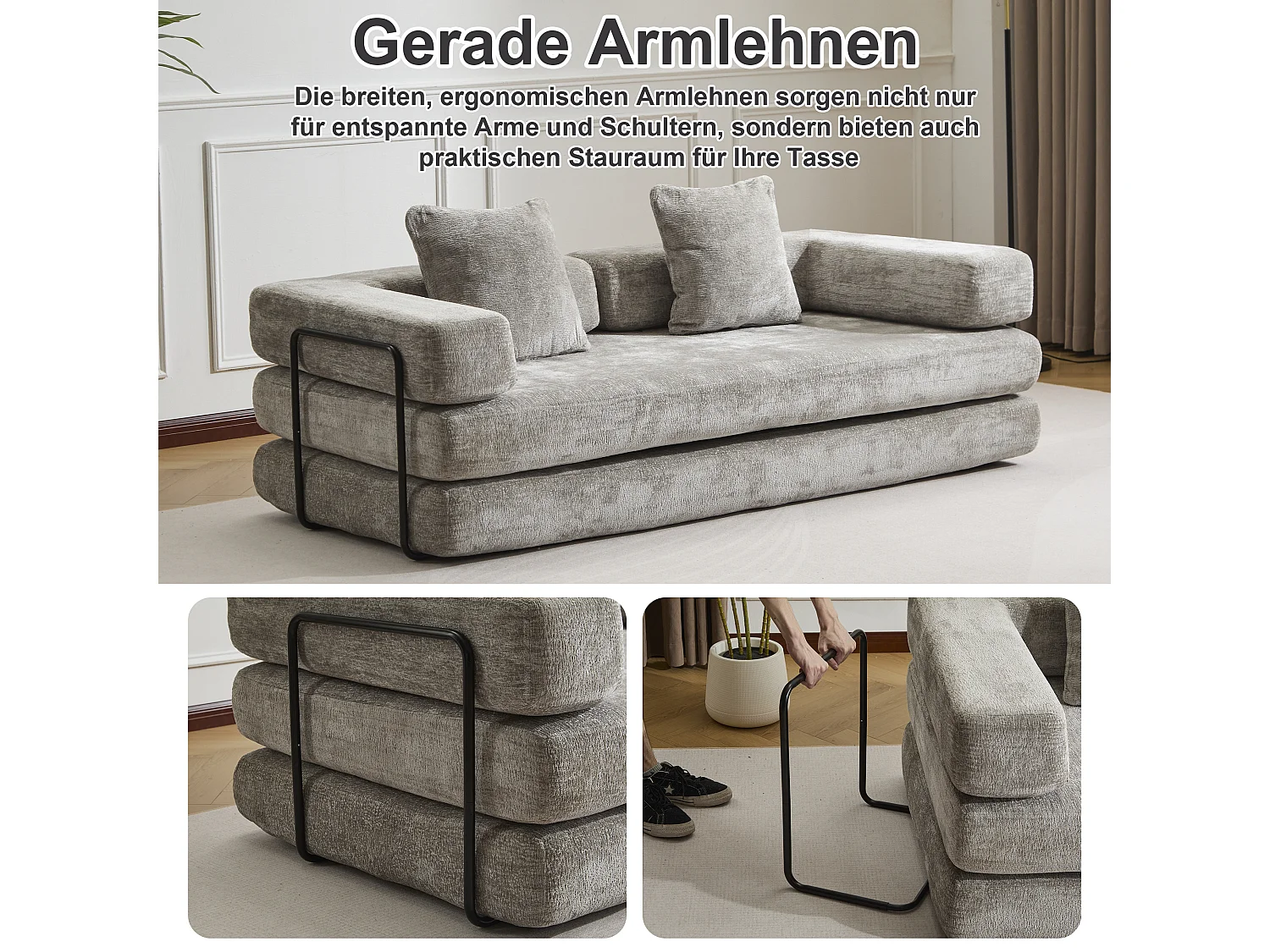 Canapé 2 places - chenille - modulaire - convertible - 195x95x60 cm - gris clair