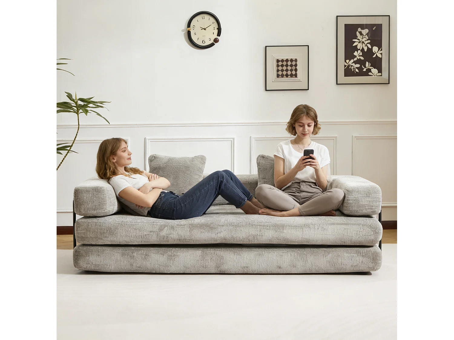 Canapé 2 places - chenille - modulaire - convertible - 195x95x60 cm - gris clair