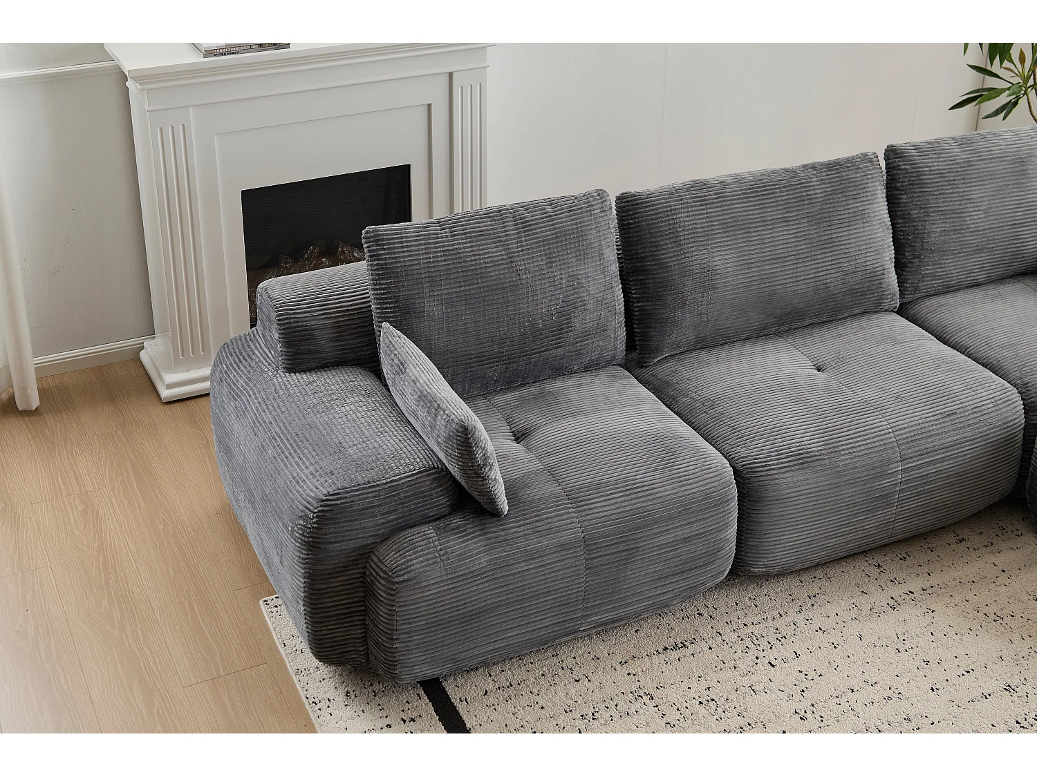 Canapé 3 places - velours côtelé - modulaire - convertible - 304x180x72 cm - gris