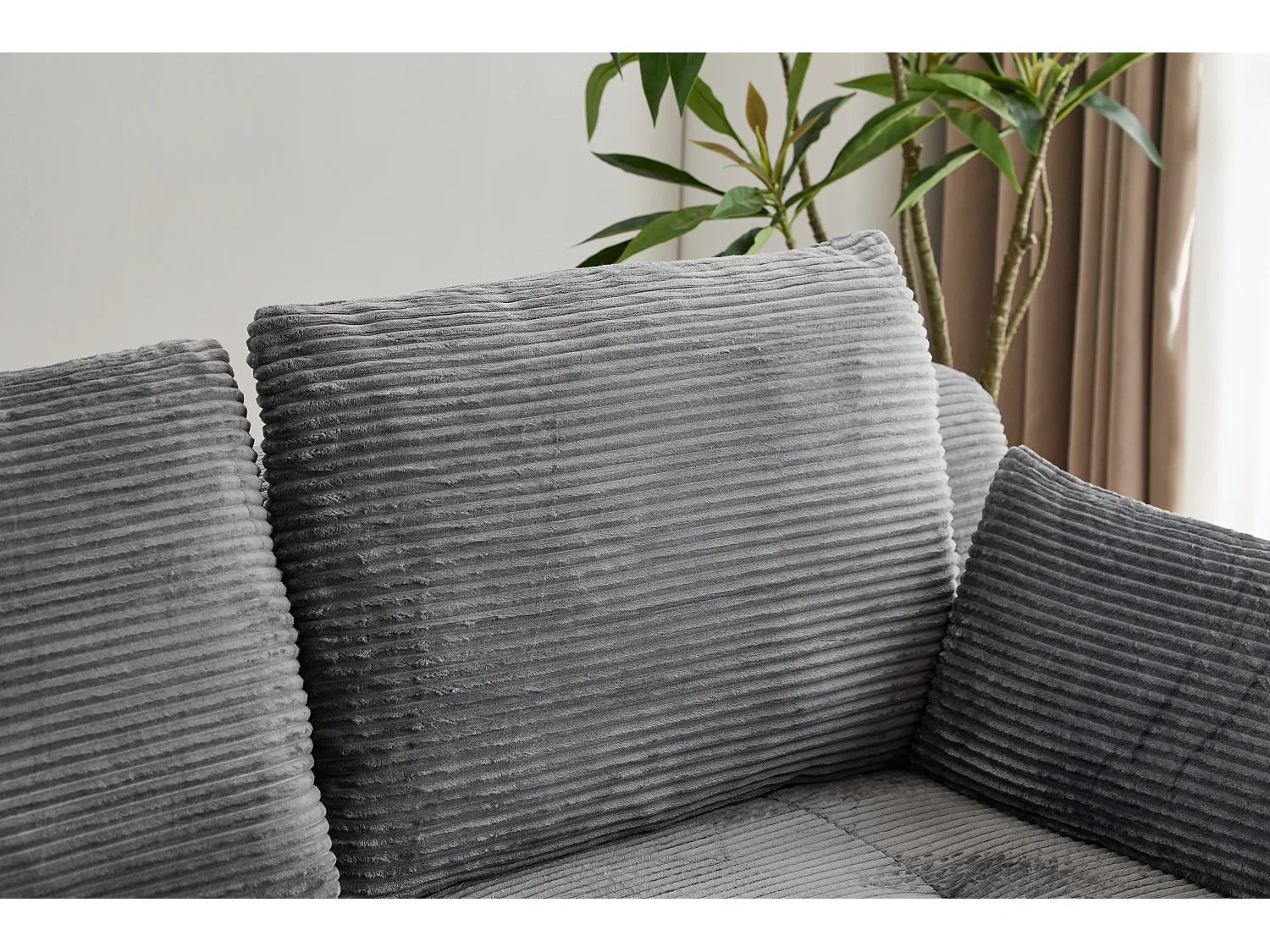 Canapé 3 places - velours côtelé - modulaire - convertible - 304x180x72 cm - gris