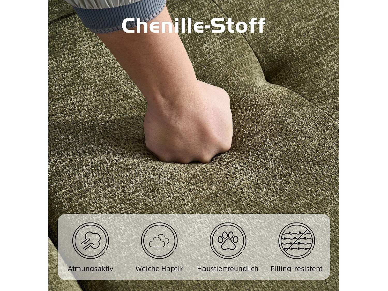 Canapé d’angle modulable 3 places, convertible, chenille, 262x97x78 cm, vert