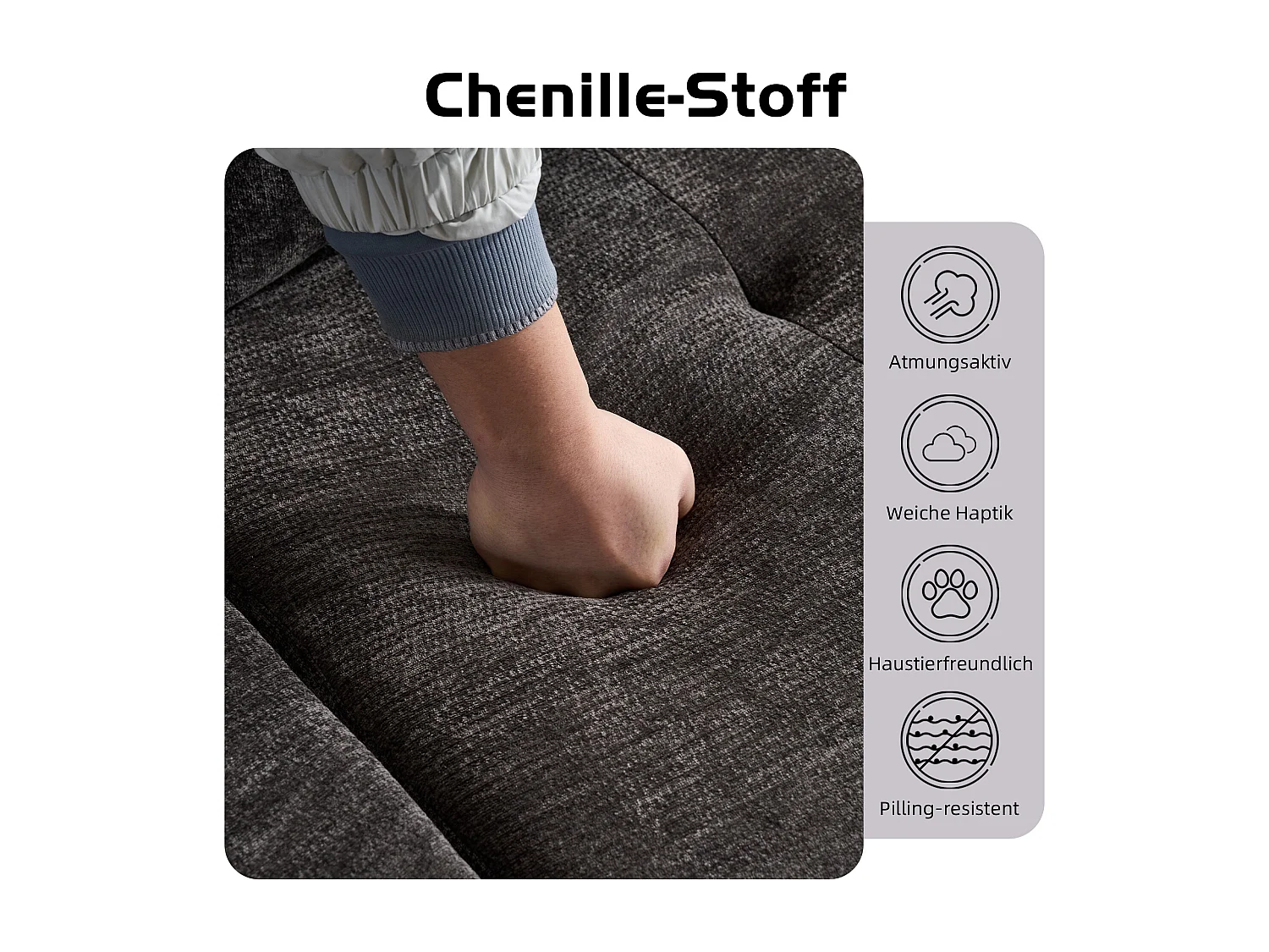 Canapé d’angle modulable 3 places, convertible, chenille, 262x97x78 cm, noir