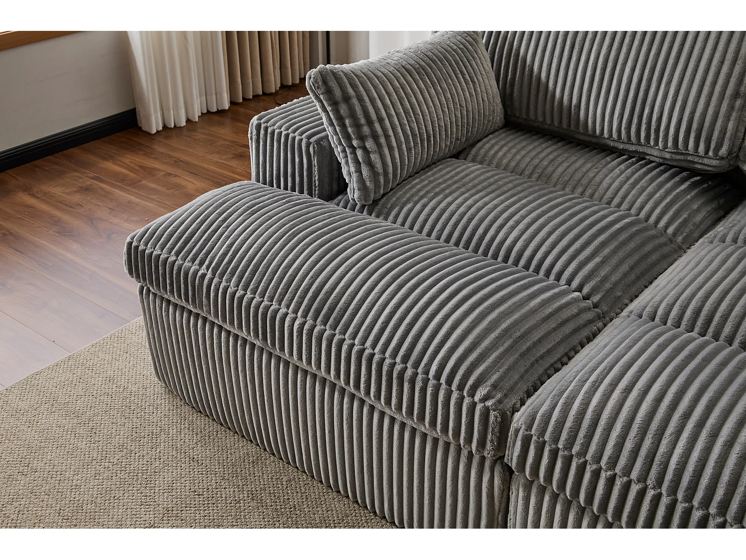 Canapé 2 places - velours côtelé - modulaire - convertible - 214x145x89 cm - gris