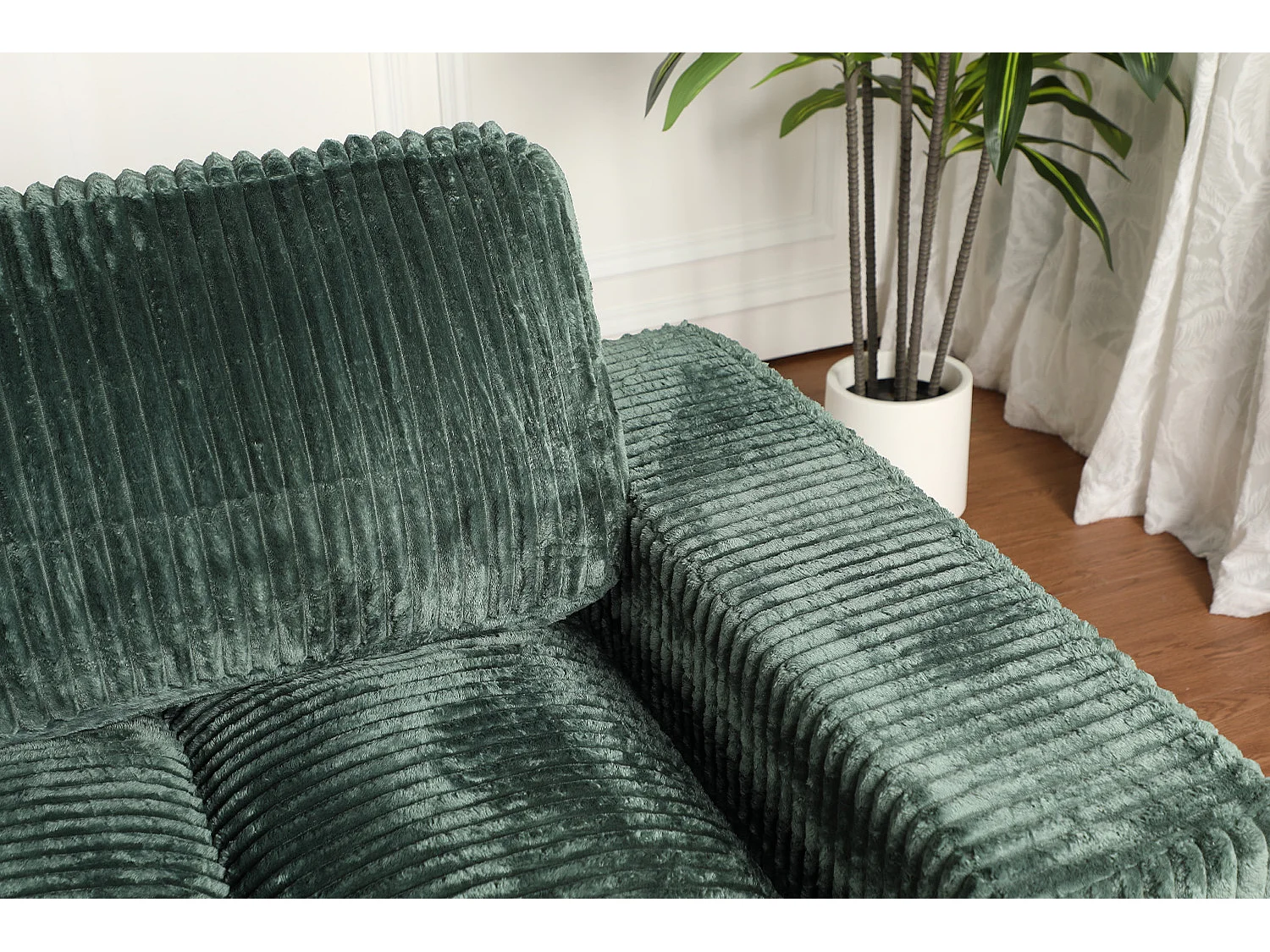 Canapé 2 places - velours côtelé - modulaire - convertible - 214x145x89 cm - vert