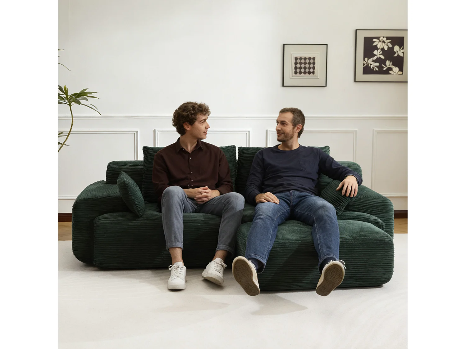 Canapé 2 places - velours côtelé - modulaire - convertible - 214x180x72 cm - vert