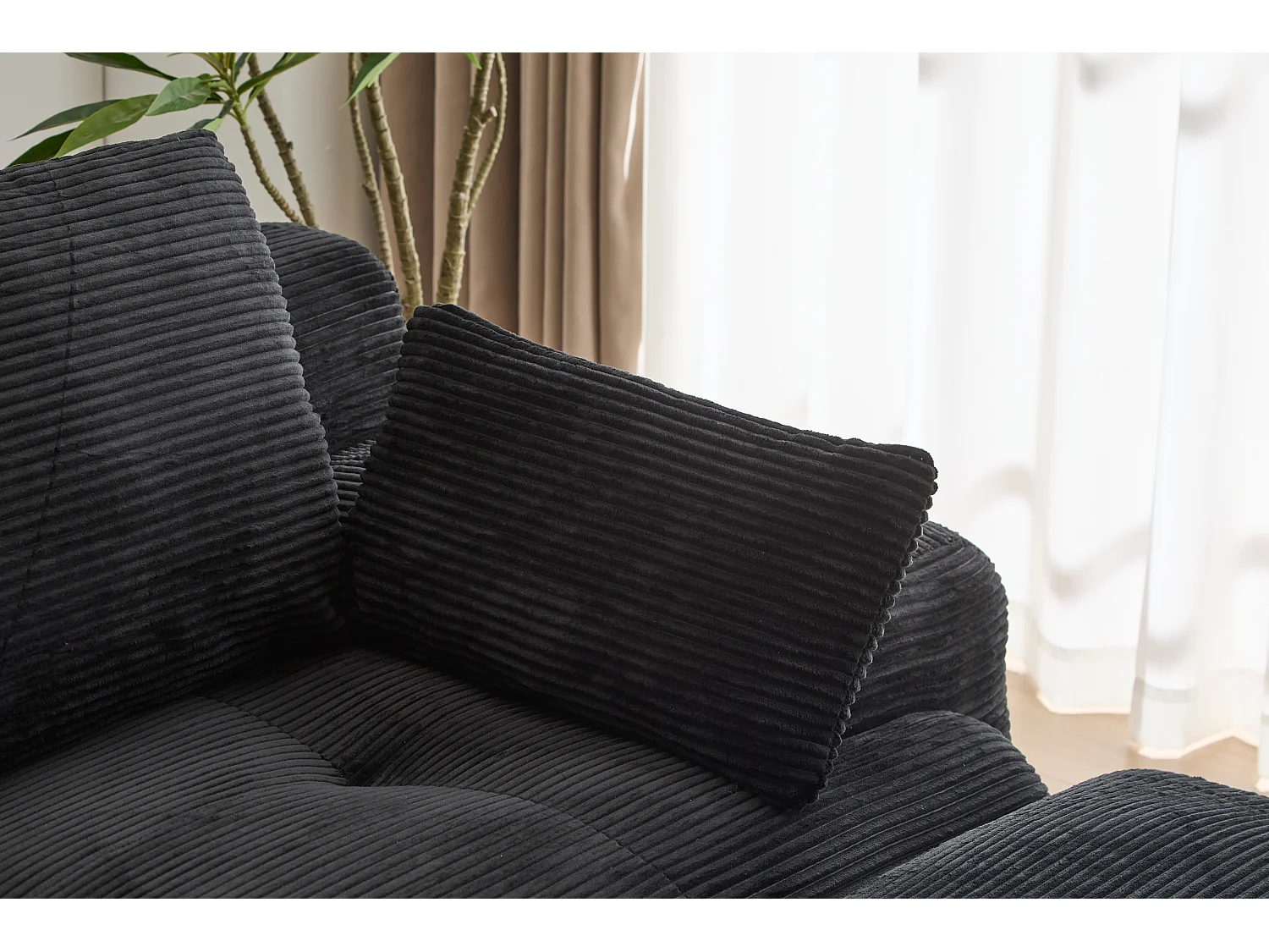 Canapé 3 places - velours côtelé - modulaire - convertible - 304x180x72 cm - noir