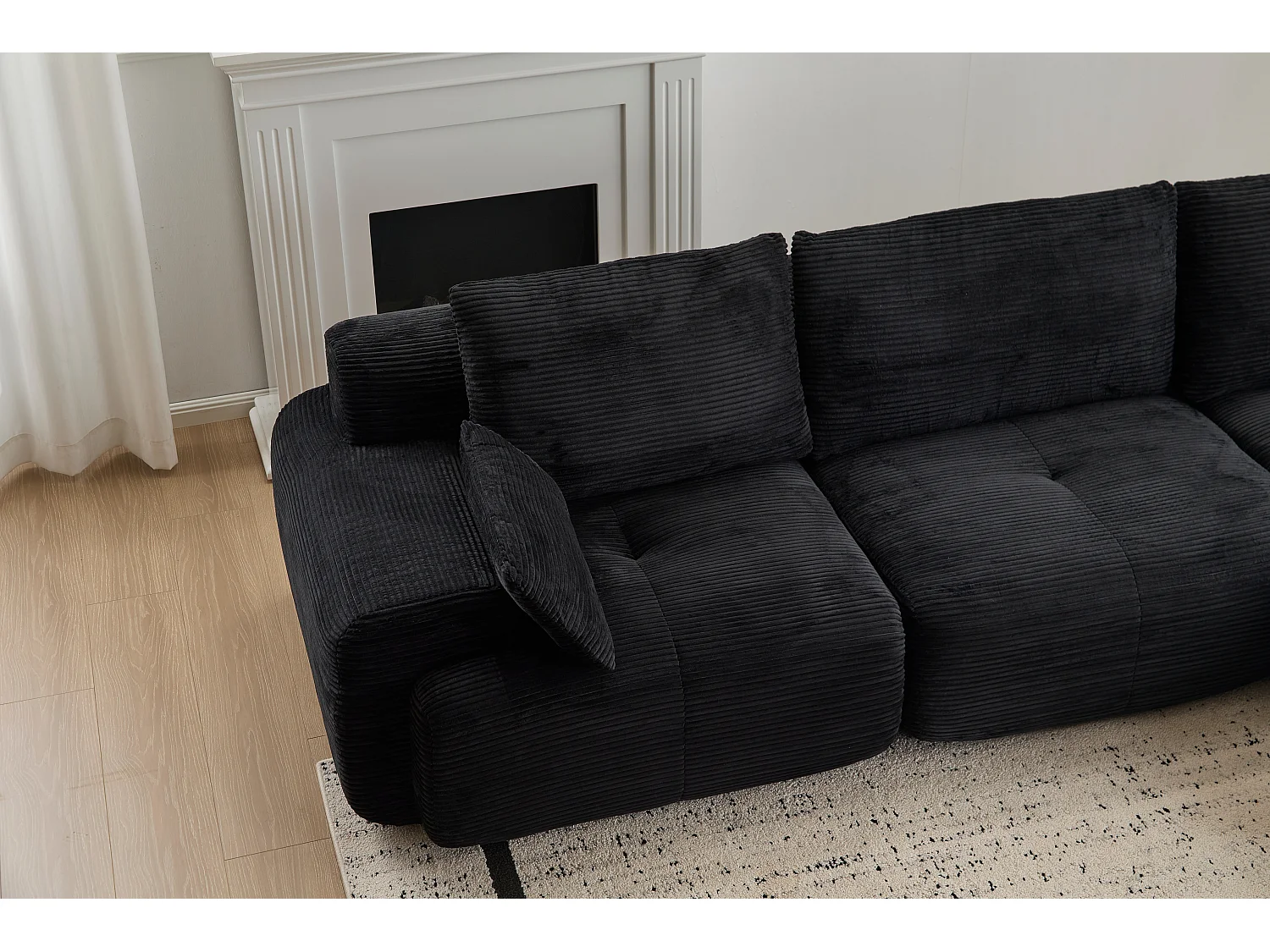 Canapé 3 places - velours côtelé - modulaire - convertible - 304x180x72 cm - noir