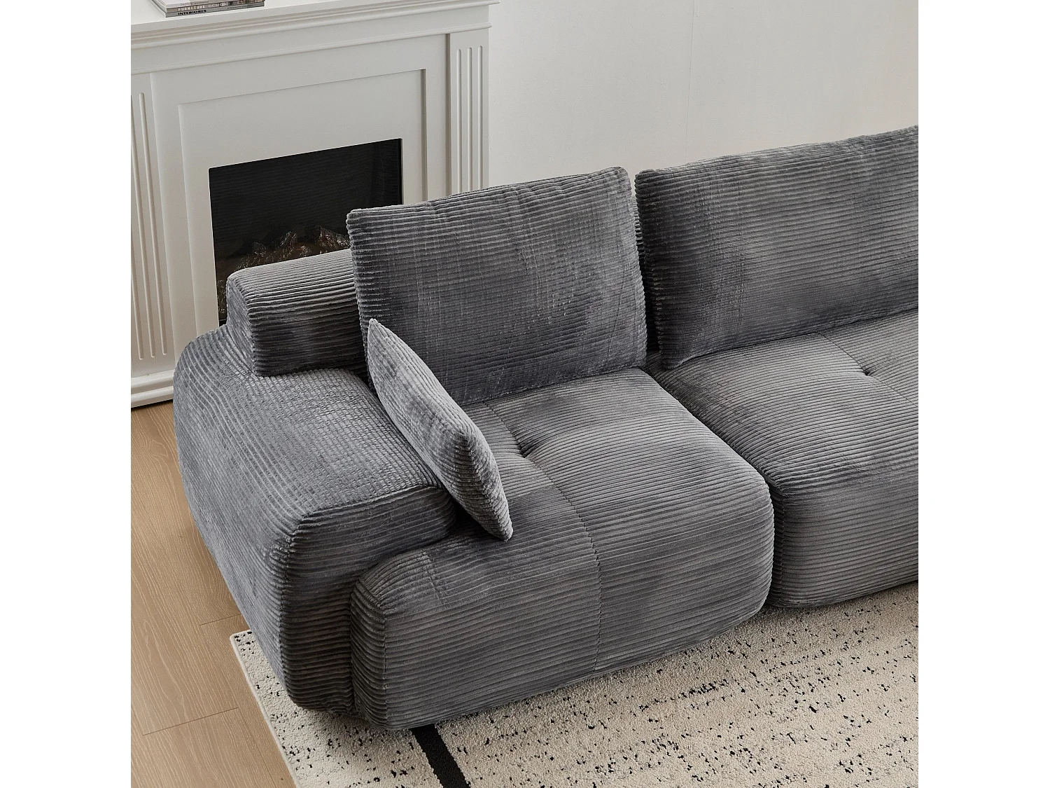 Canapé modulable avec méridienne 2 places - convertible - velours côtelé - 214x104x72 cm - gris