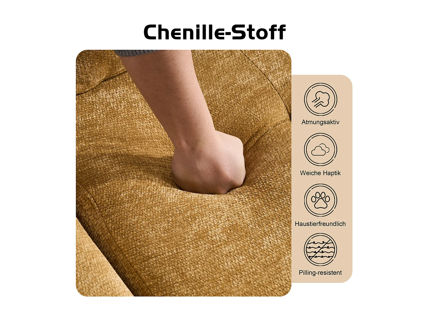 Canapé d’angle modulable 3 places, convertible, chenille, 262x97x78 cm, jaune