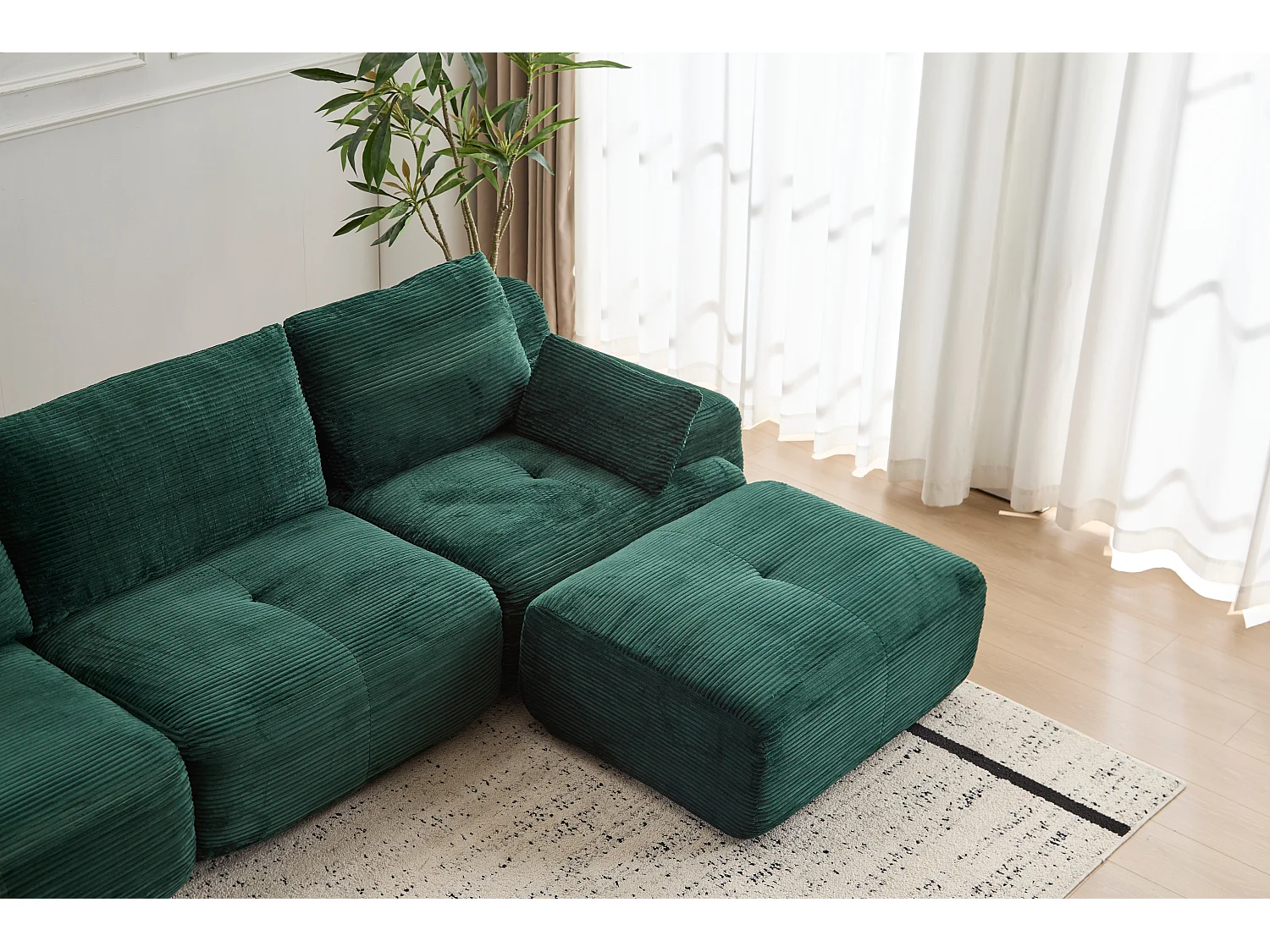 Canapé 3 places - velours côtelé - modulaire - convertible - 304x180x72 cm - vert