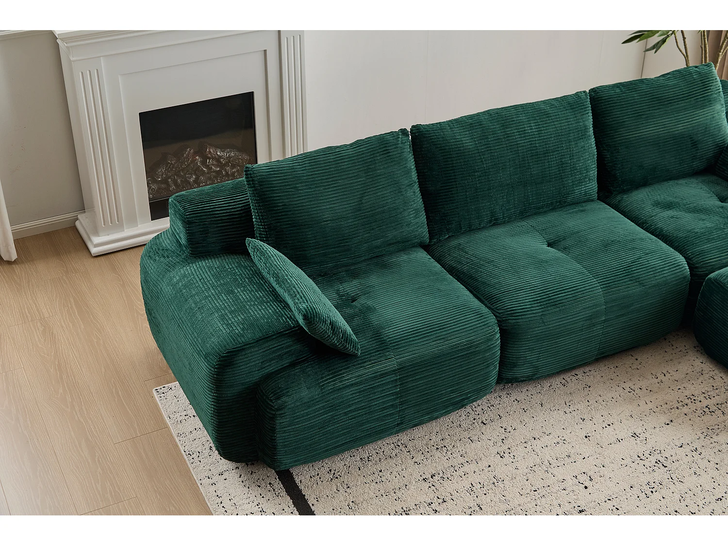 Canapé 3 places - velours côtelé - modulaire - convertible - 304x180x72 cm - vert
