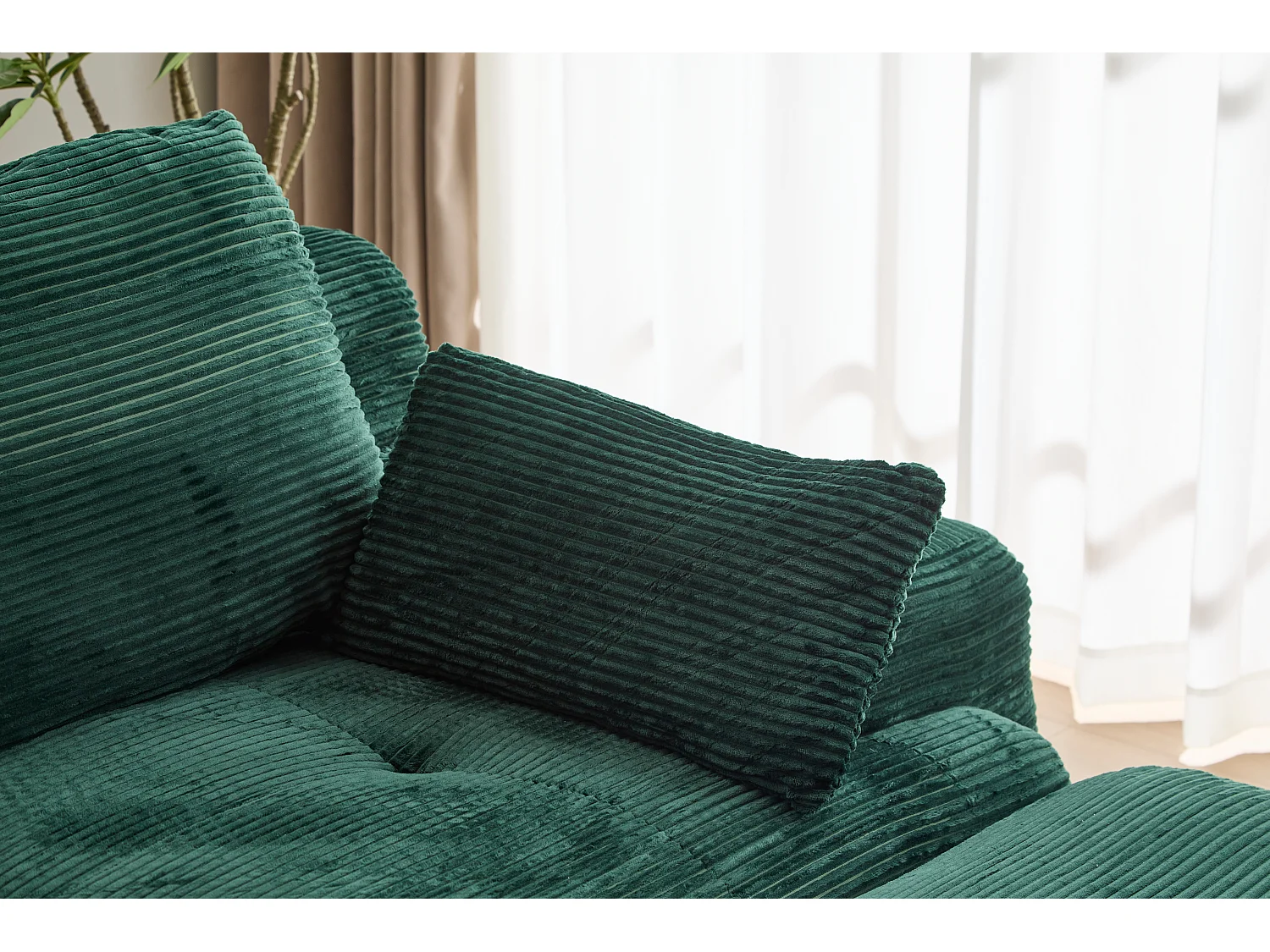 Canapé 3 places - velours côtelé - modulaire - convertible - 304x180x72 cm - vert