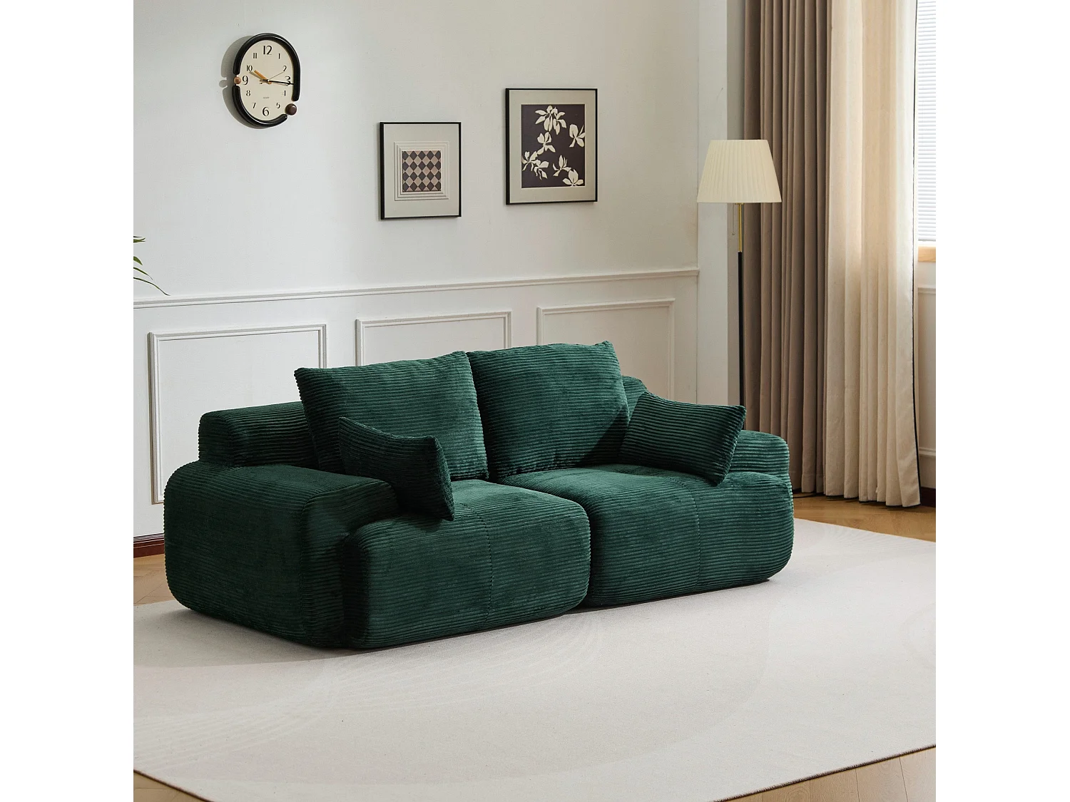 Canapé modulable avec méridienne 2 places - convertible - velours côtelé - 214x104x72 cm - vert