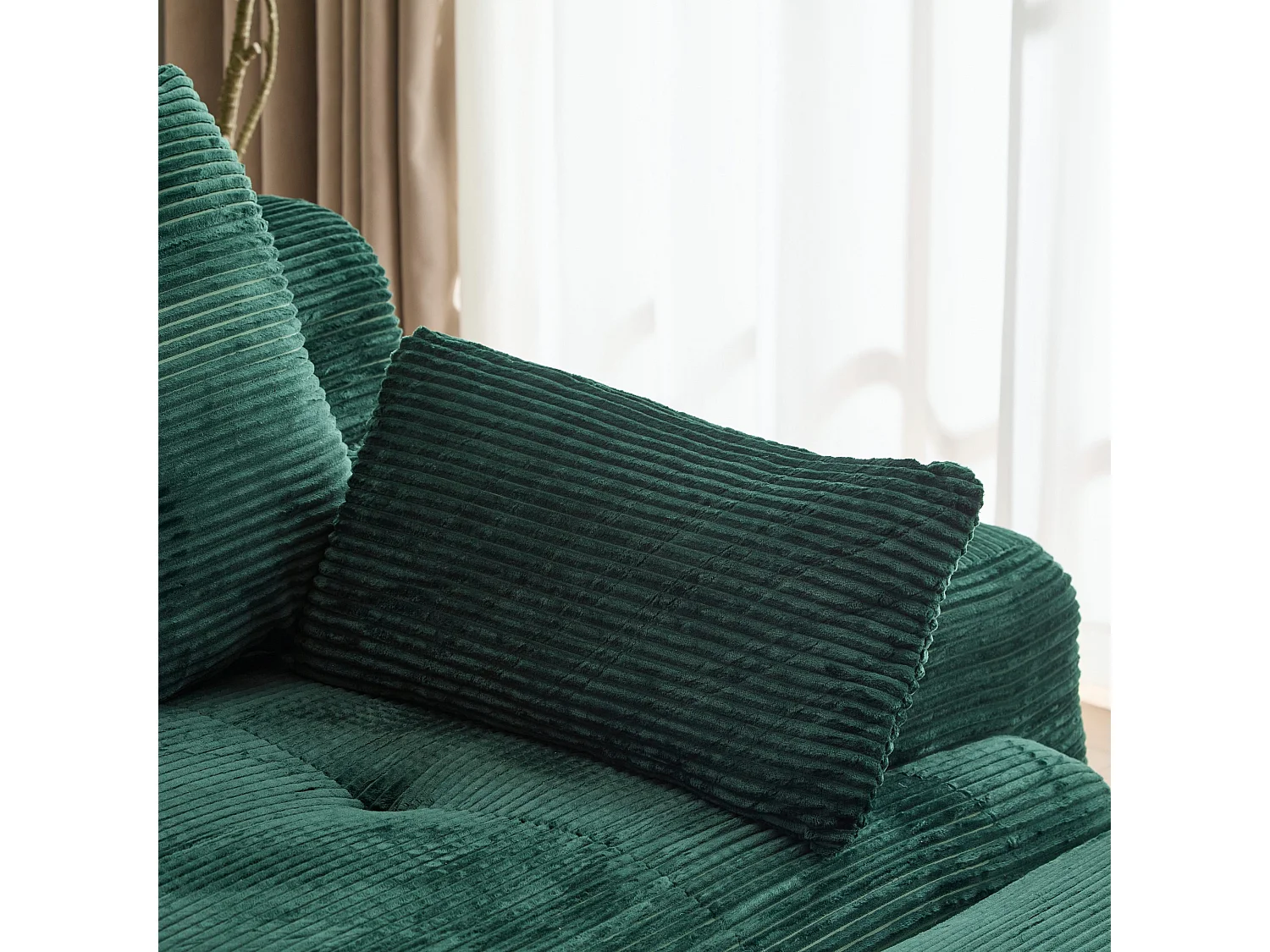 Canapé modulable avec méridienne 2 places - convertible - velours côtelé - 214x104x72 cm - vert