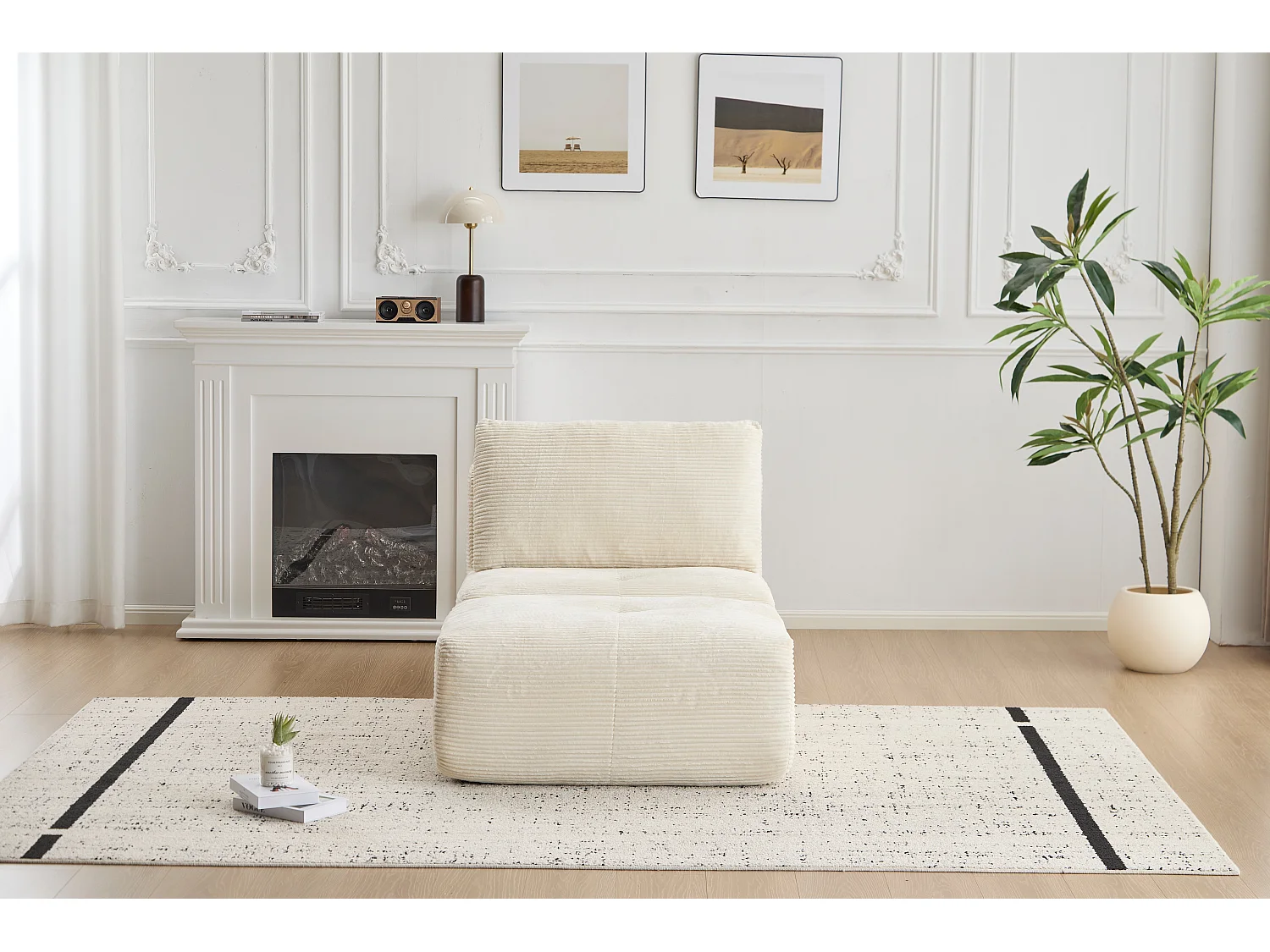 Canapé 1 place - velours côtelé - modulaire - convertible - 92x180x72 cm - beige
