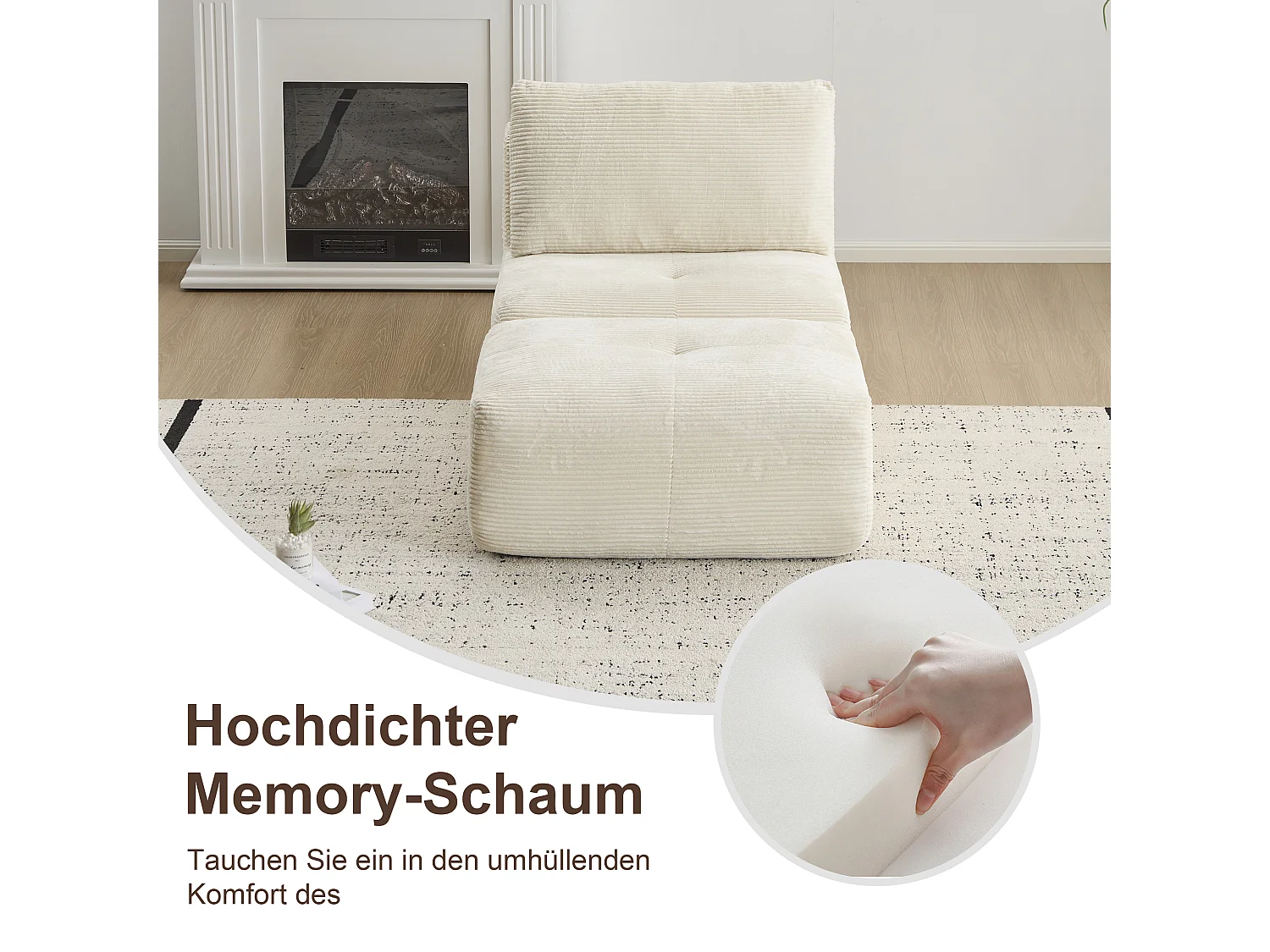Canapé 1 place - velours côtelé - modulaire - convertible - 92x180x72 cm - beige