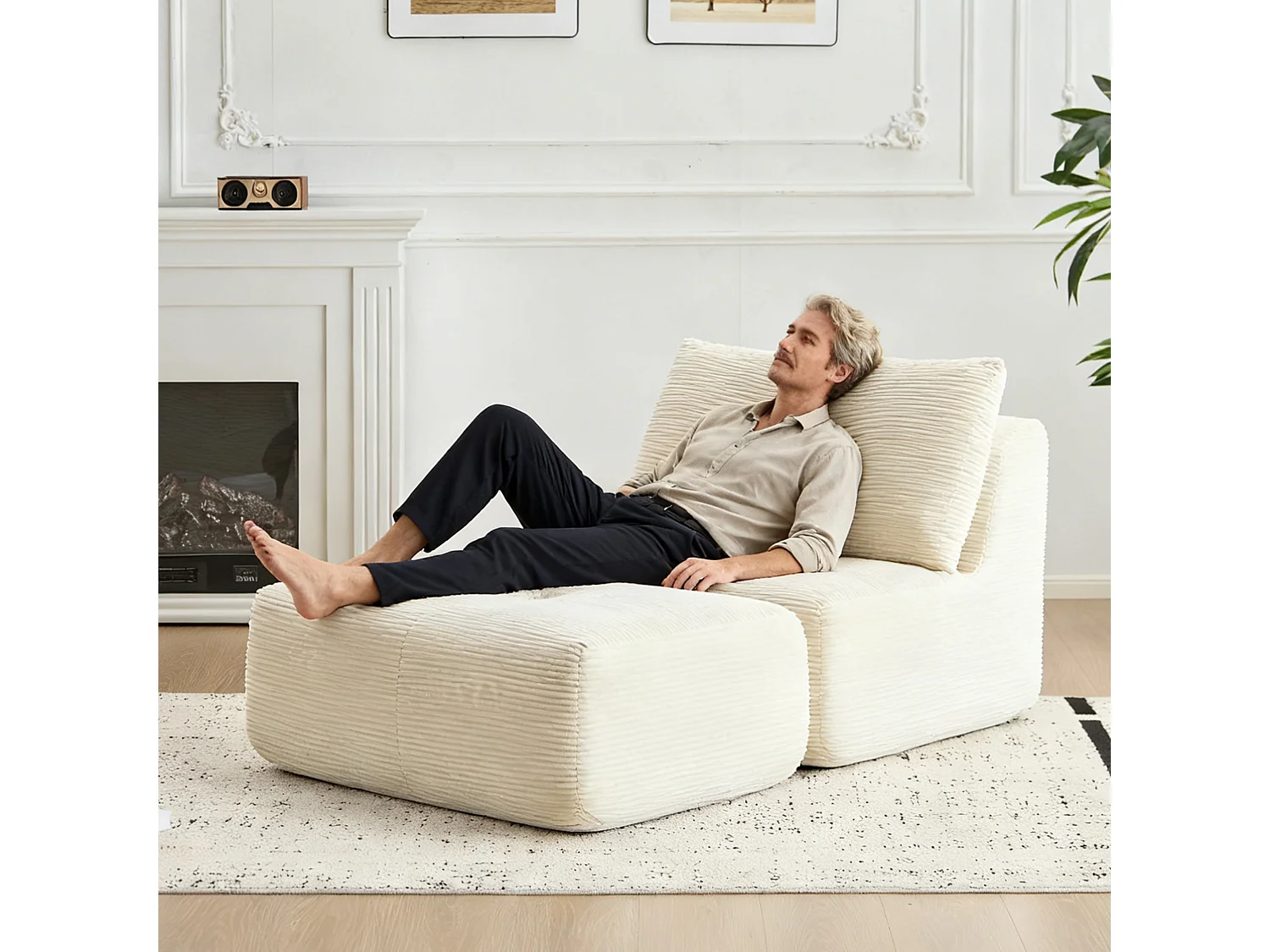 Canapé 1 place - velours côtelé - modulaire - convertible - 92x180x72 cm - beige