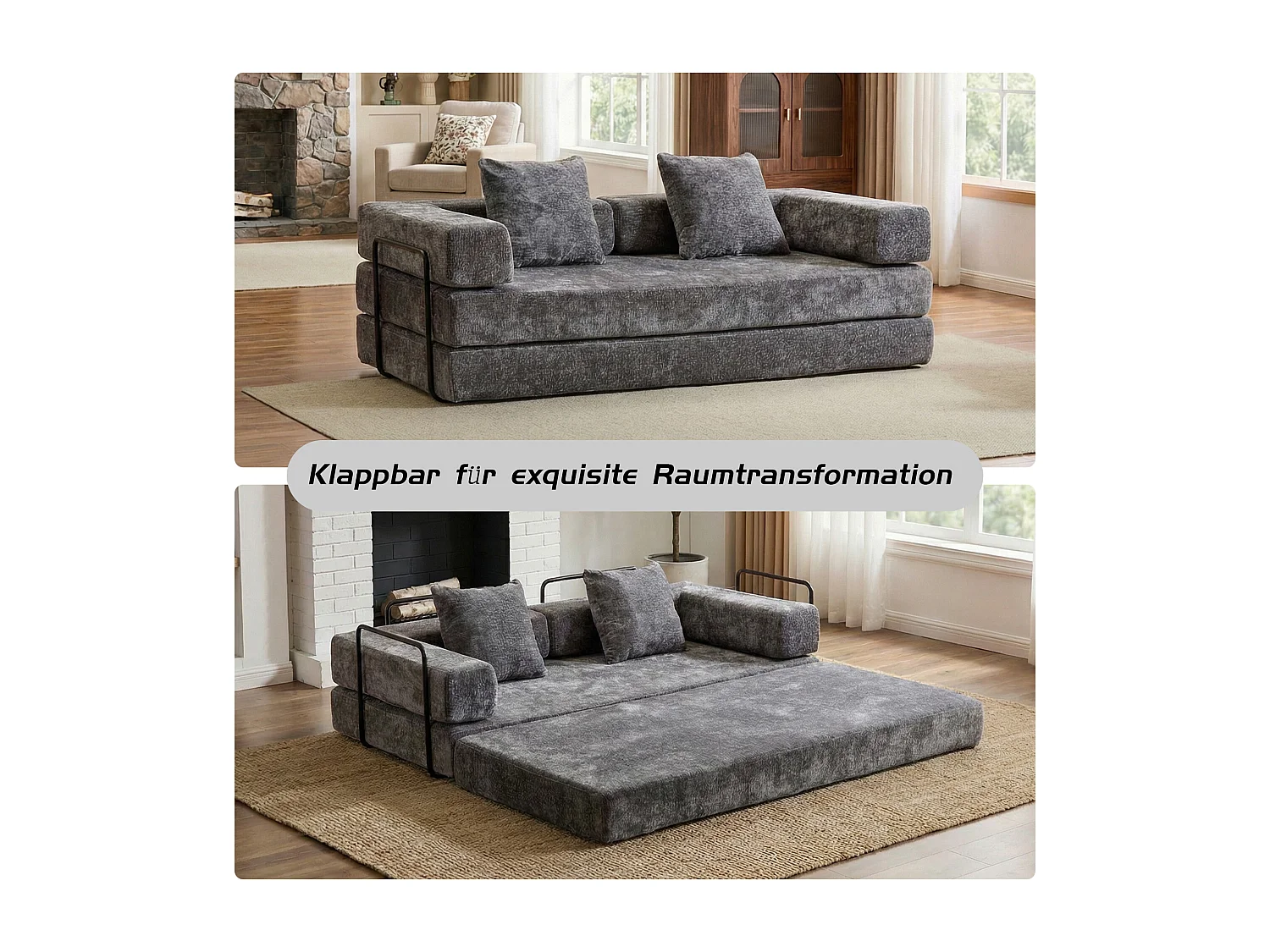 Canapé 2 places - chenille - modulable - convertible - 195x95x60 cm - gris foncé