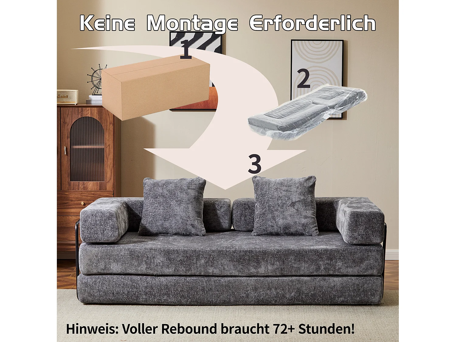 Canapé 2 places - chenille - modulable - convertible - 195x95x60 cm - gris foncé