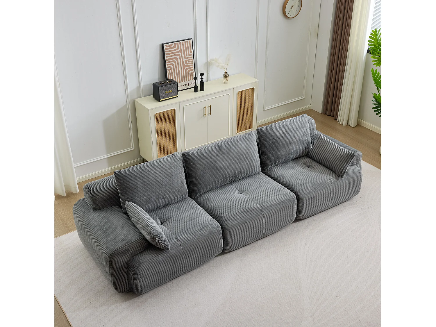 Modulaire Fluwelen Corduroy Bank - 3 Plaatsen - Grijs - 304x104x72 cm