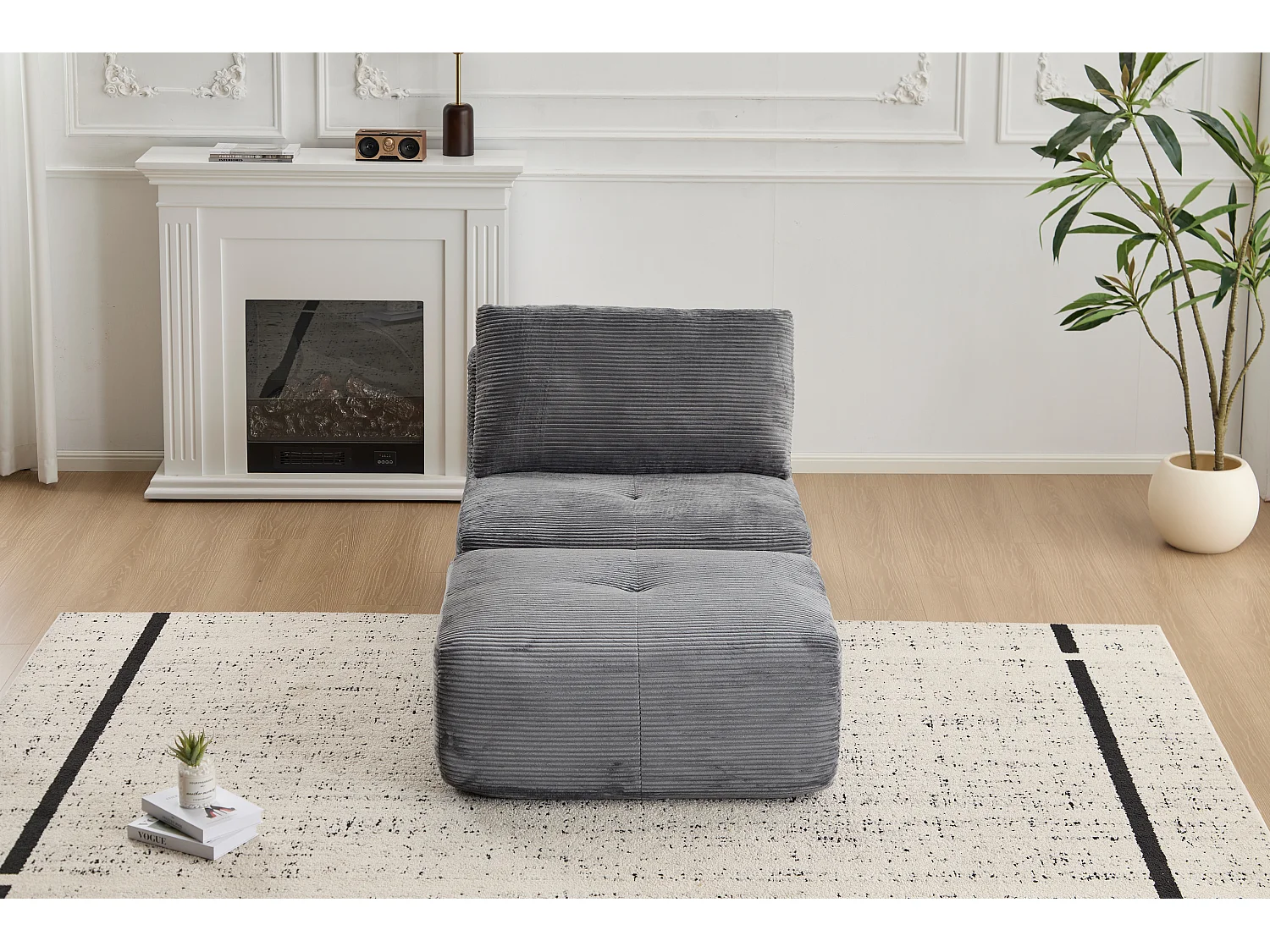 Canapé 1 place - velours côtelé - modulaire - convertible - 92x180x72 cm - gris
