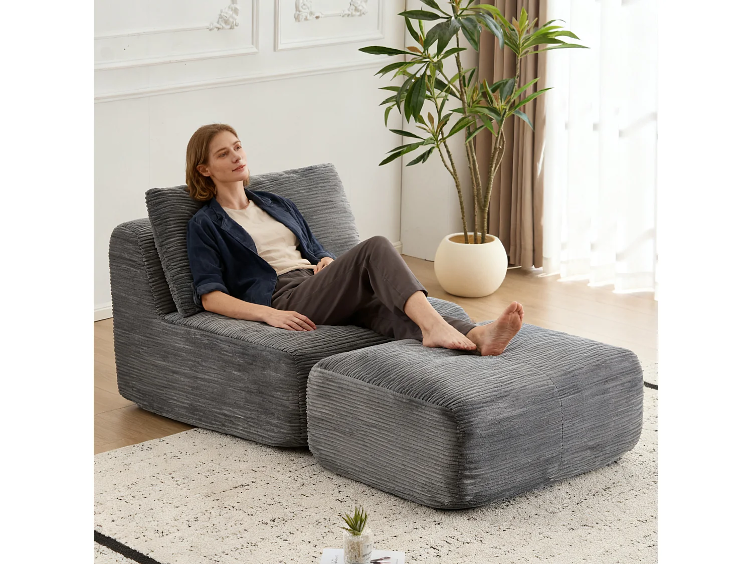 Canapé 1 place - velours côtelé - modulaire - convertible - 92x180x72 cm - gris