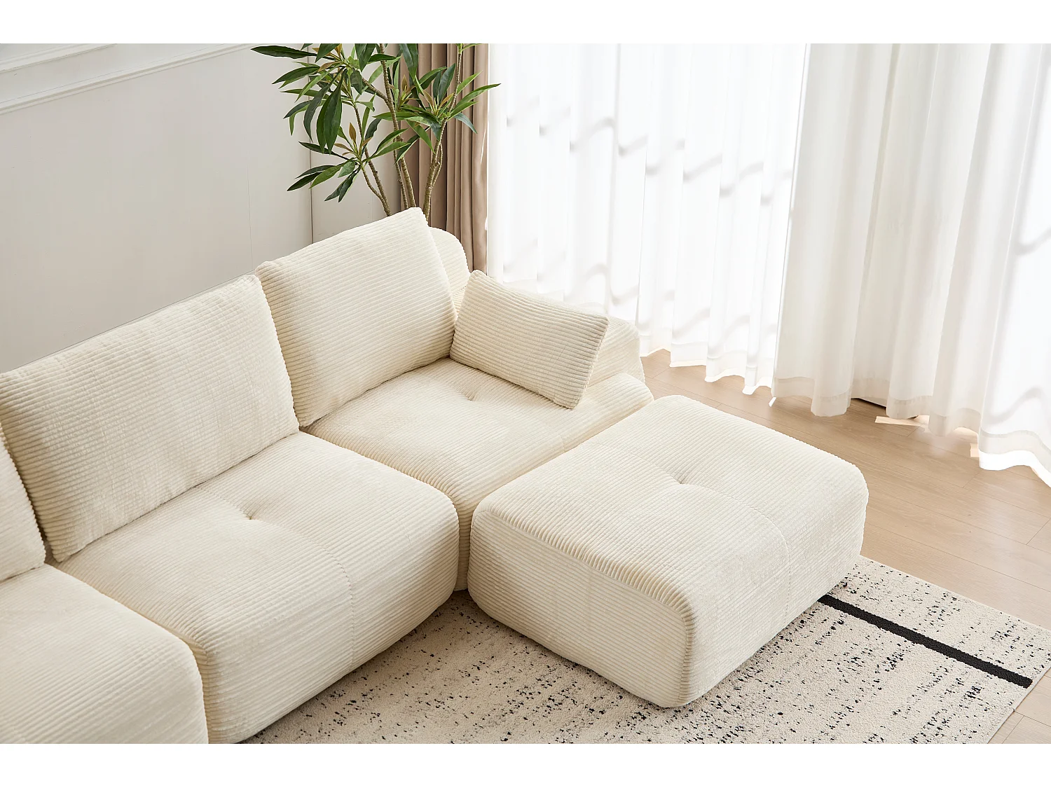 Canapé 3 places - velours côtelé - modulaire - convertible - 304x180x72 cm - beige