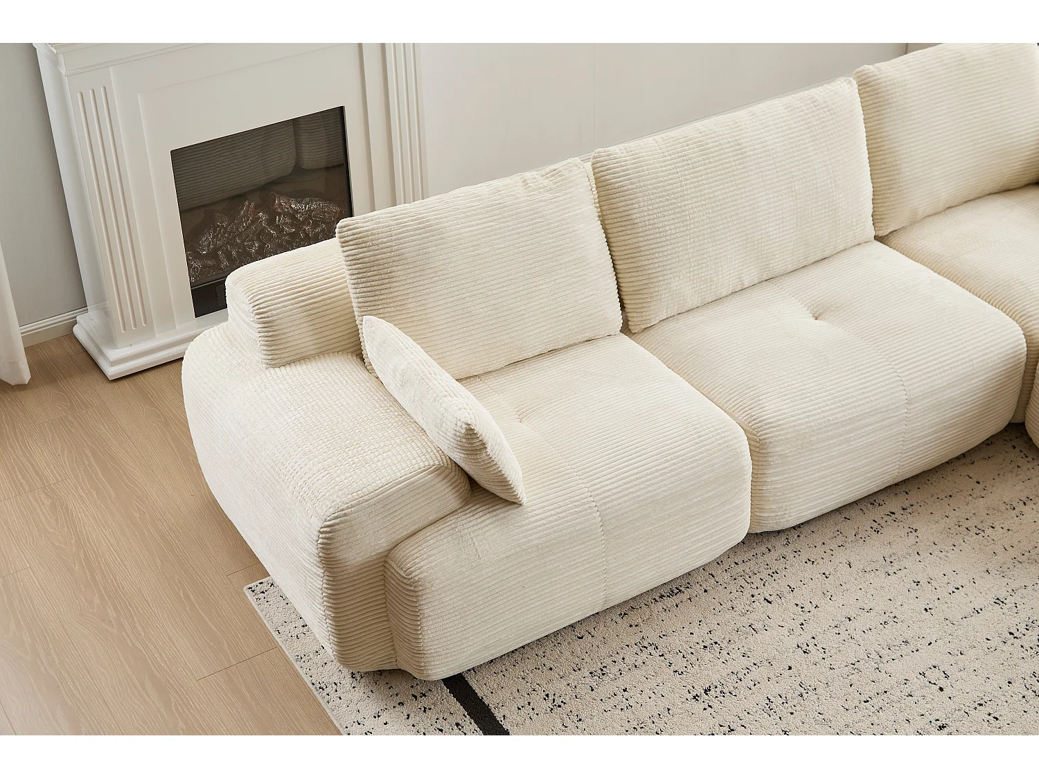 Canapé 3 places - velours côtelé - modulaire - convertible - 304x180x72 cm - beige