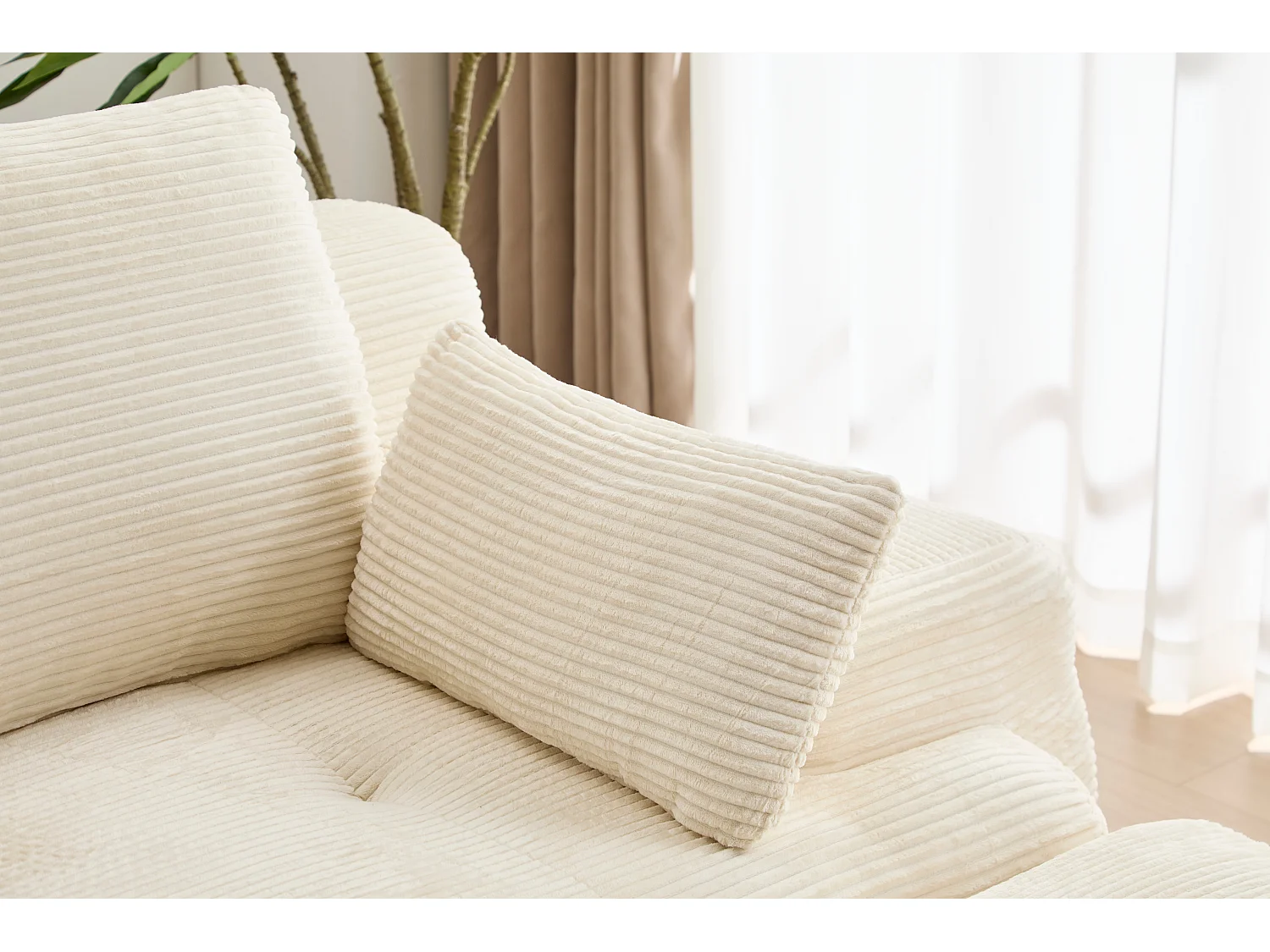 Canapé 3 places - velours côtelé - modulaire - convertible - 304x180x72 cm - beige