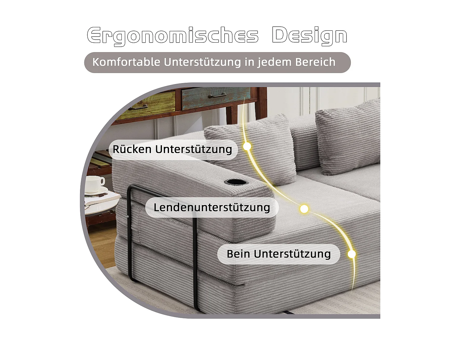 Canapé 2 places - velours côtelé - modulaire - convertible - 200x100x63 cm - gris clair