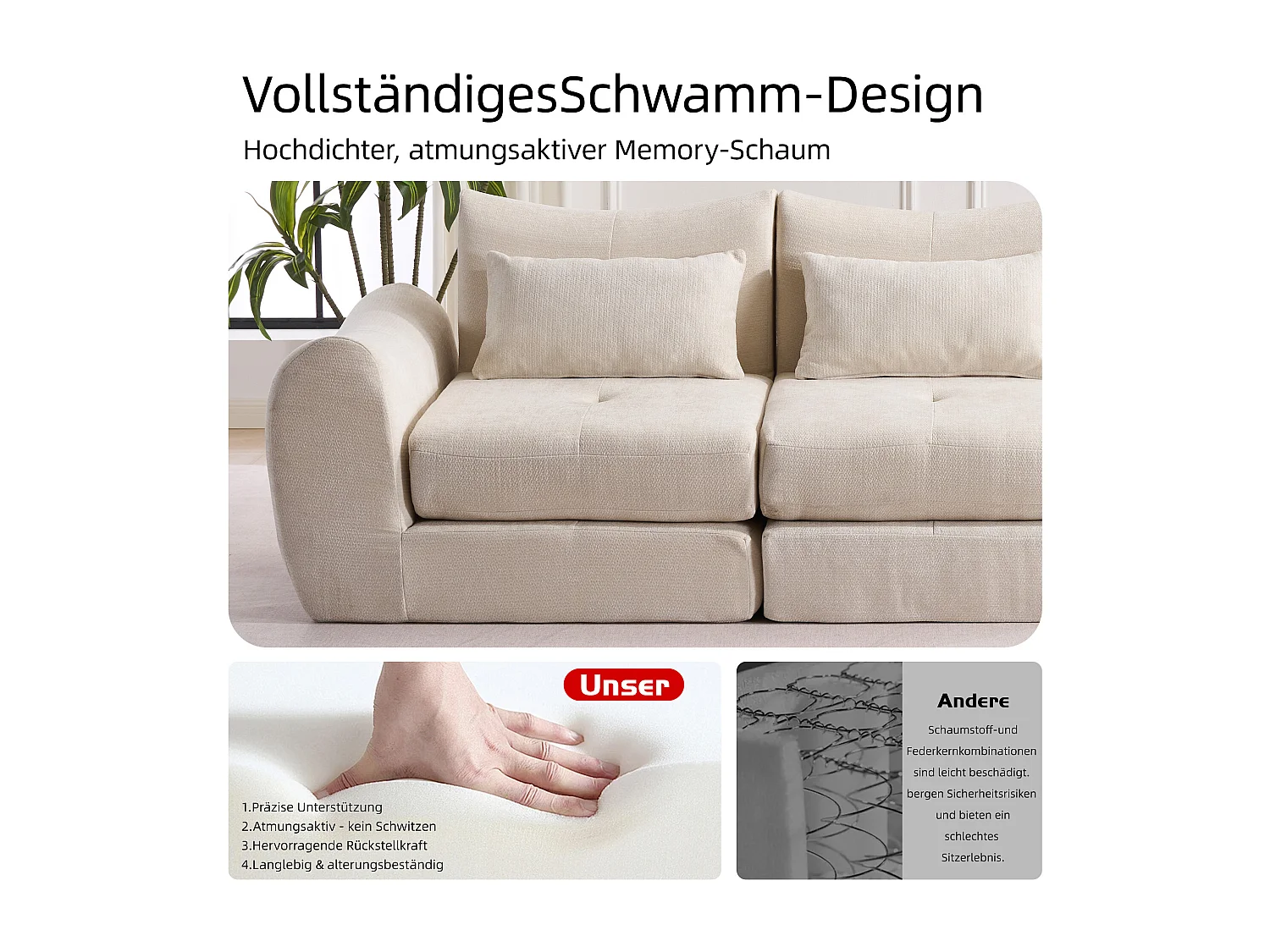 Canapé d’angle modulable 3 places, convertible, chenille, 262x97x78 cm, beige