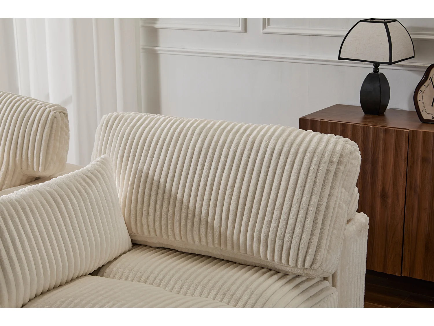Canapé 2 places - velours côtelé - modulaire - convertible - 214x145x89 cm - blanc