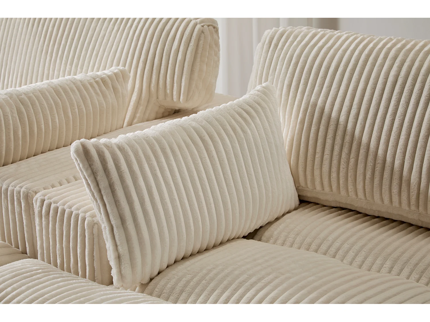 Canapé 2 places - velours côtelé - modulaire - convertible - 214x145x89 cm - blanc