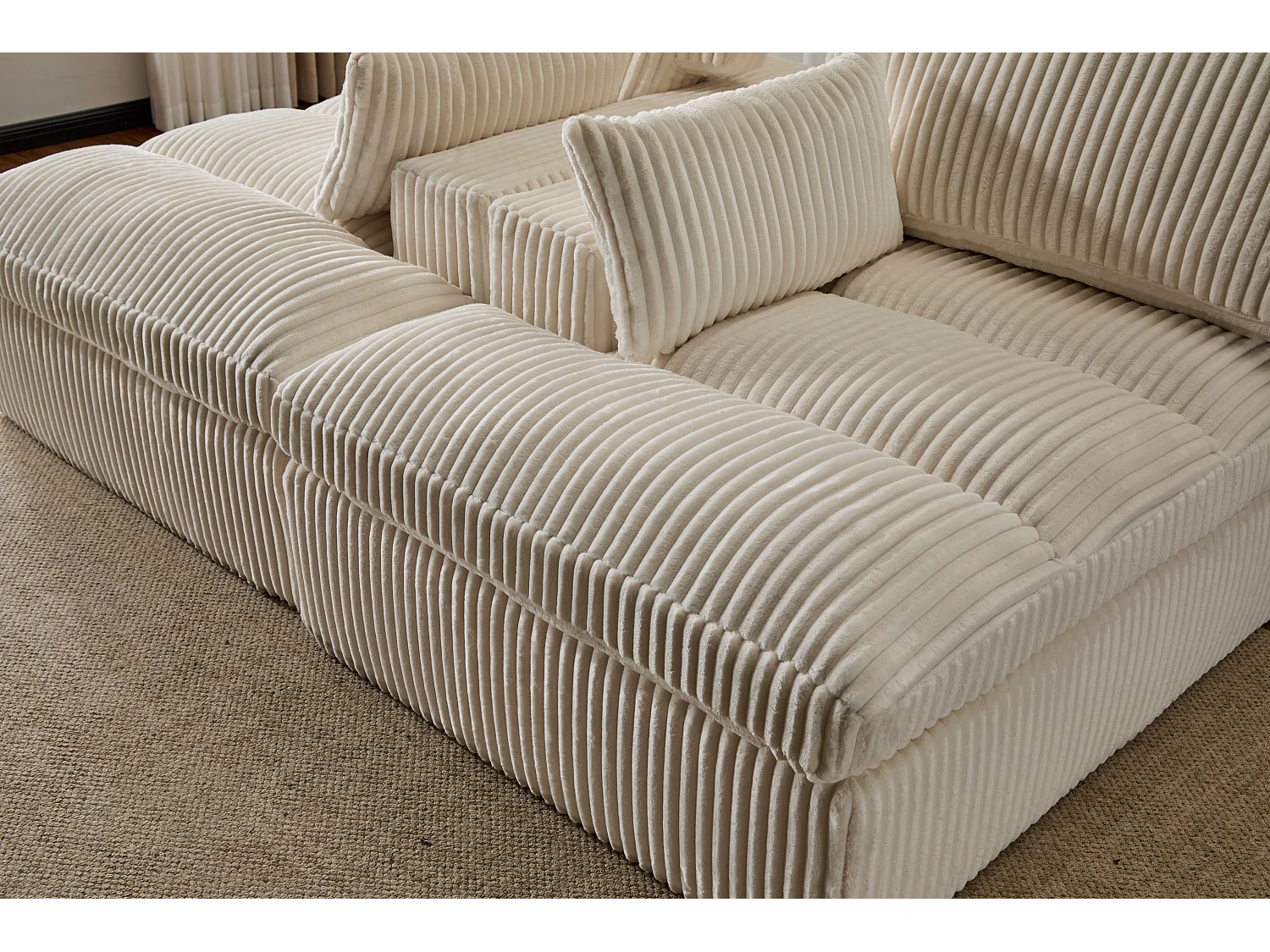 Canapé 2 places - velours côtelé - modulaire - convertible - 214x145x89 cm - blanc