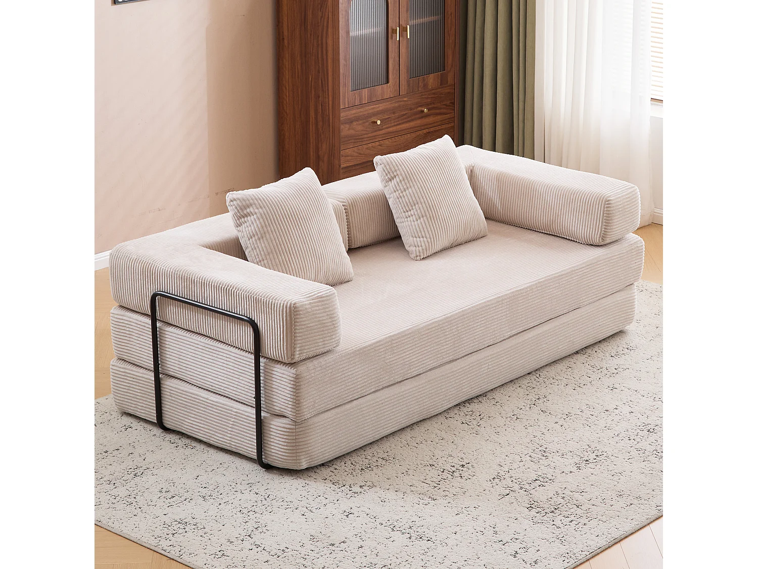 Canapé 2 places - velours côtelé - modulable - convertible - 195x95x60 cm - gris clair