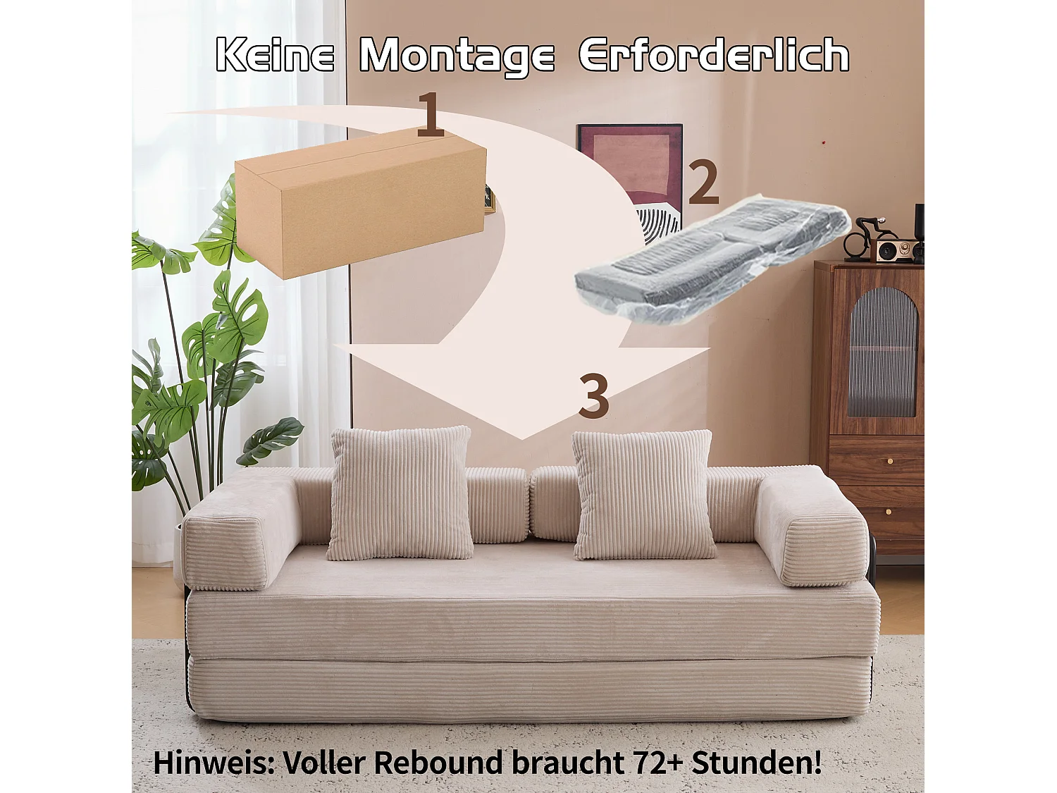 Canapé 2 places - velours côtelé - modulable - convertible - 195x95x60 cm - gris clair