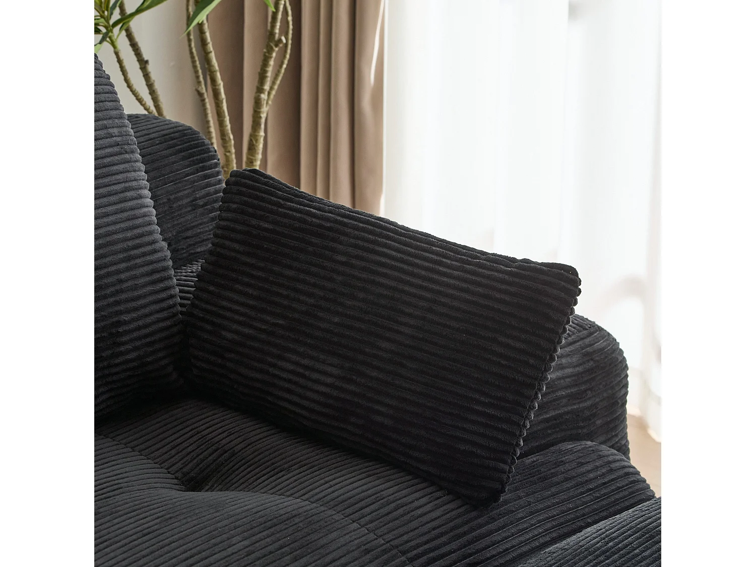 Canapé modulable avec méridienne 2 places - convertible - velours côtelé - 214x104x72 cm - noir