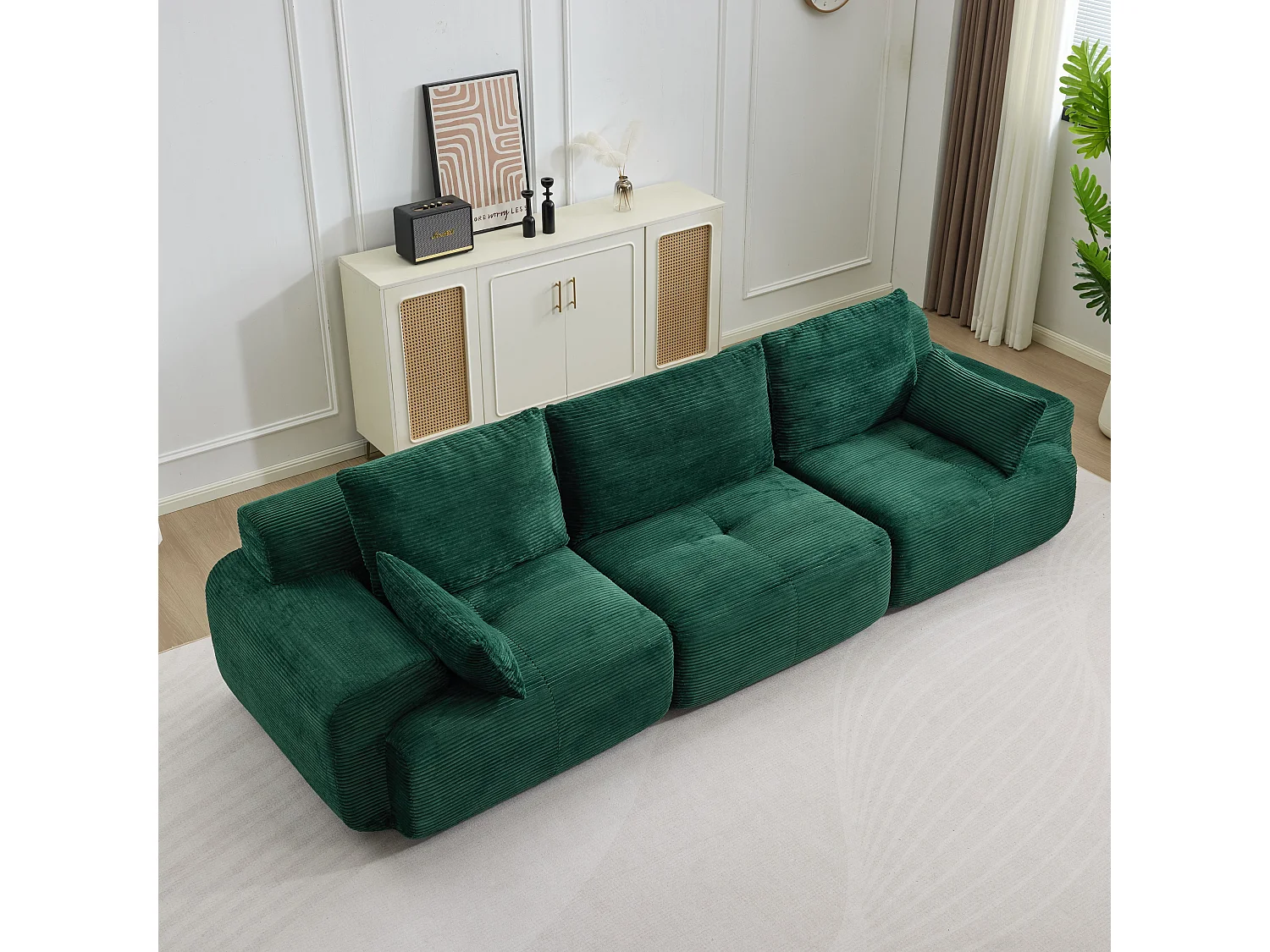 Canapé 3 places - velours côtelé - canapé modulaire - 304x104x72 cm - vert
